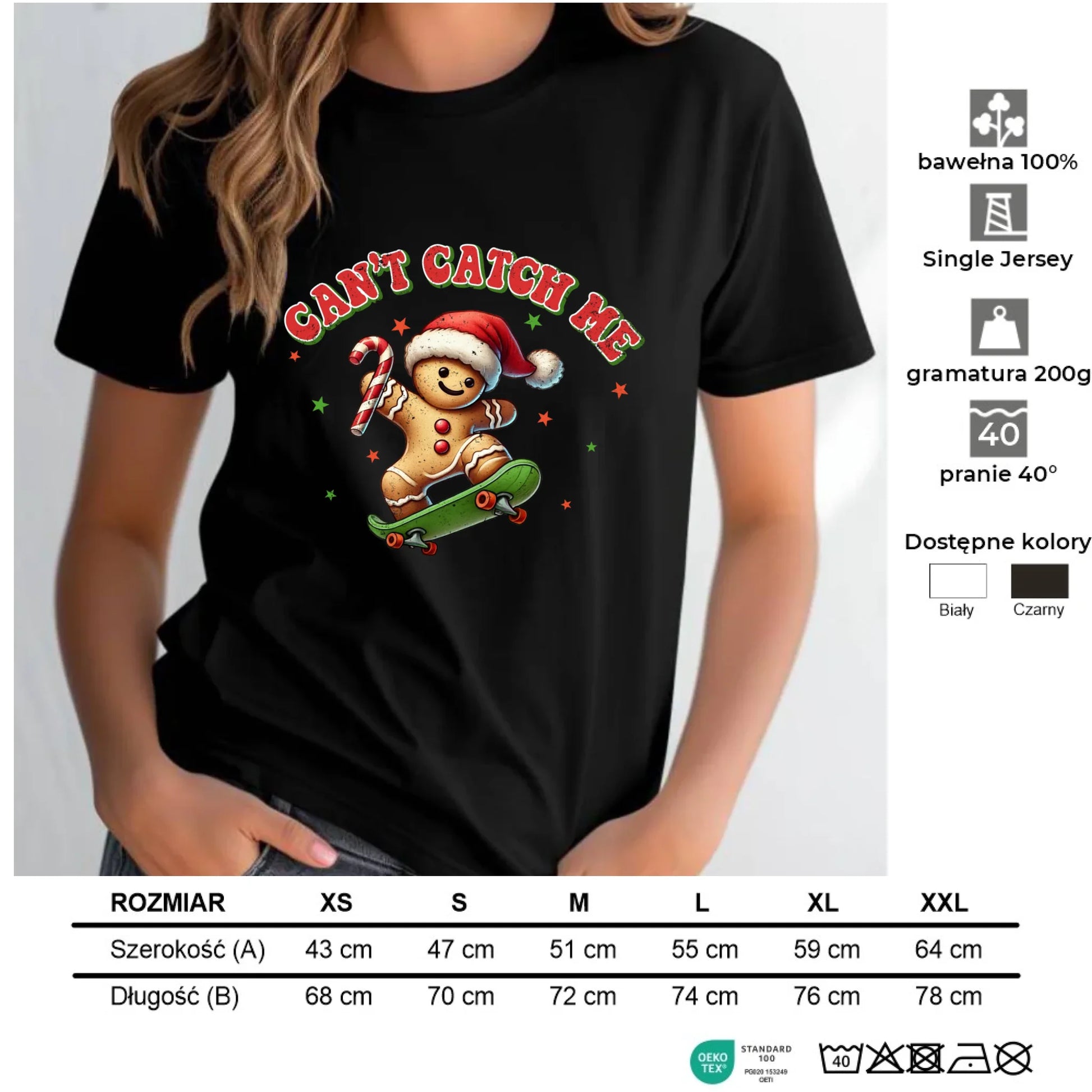 Koszulka damska świąteczna - Piernik na deskorolce Can't catch me BN45 - StoryCups.pl