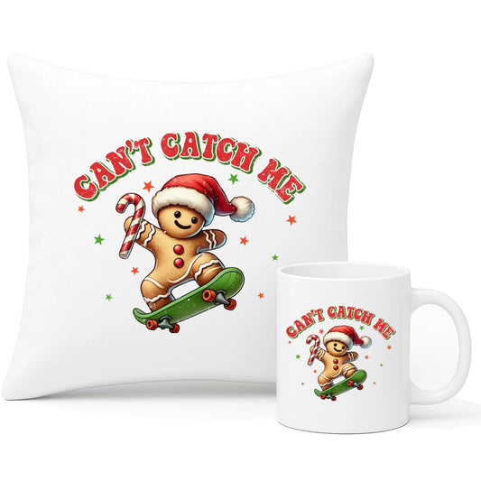 Zestaw poduszka i kubek świąteczny - Piernik na deskorolce Can't catch me BN45 - StoryCups.pl