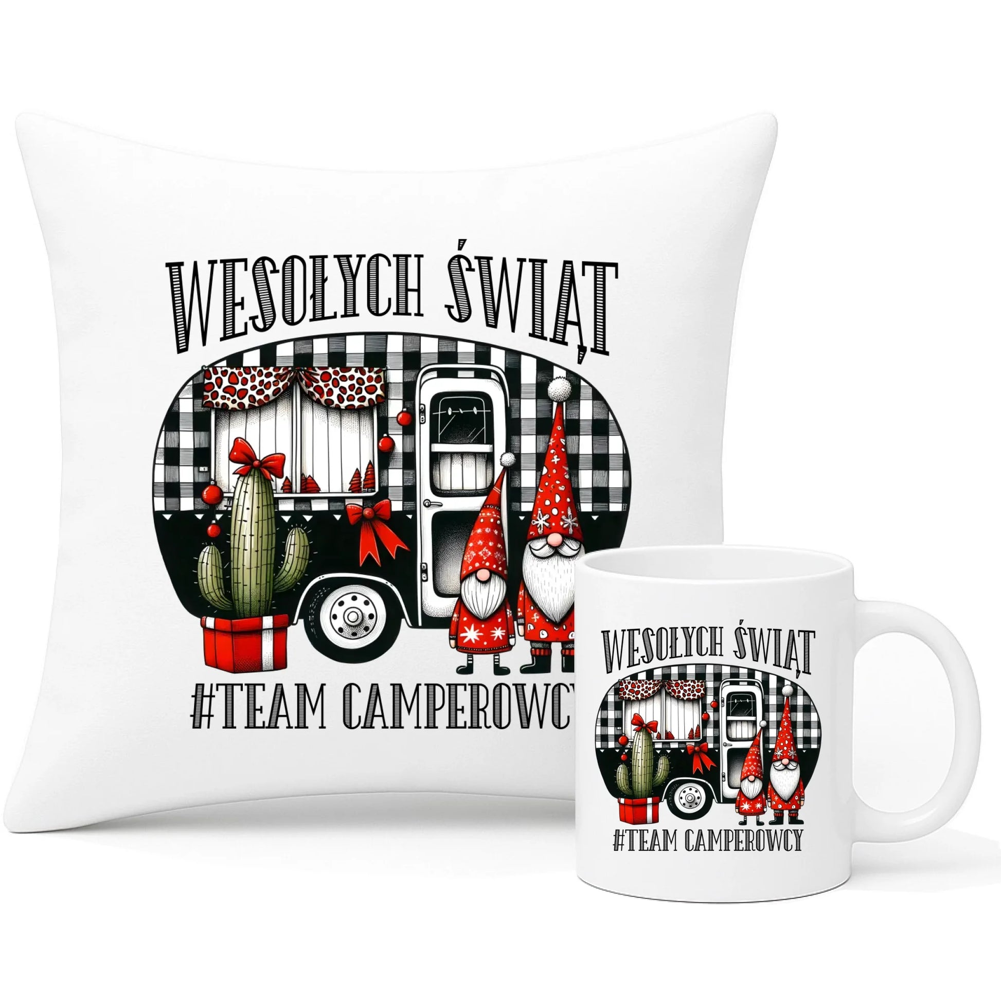 Zestaw poduszka i kubek świąteczny - Wesołych Świąt Team Camperowcy BN44 - StoryCups.pl