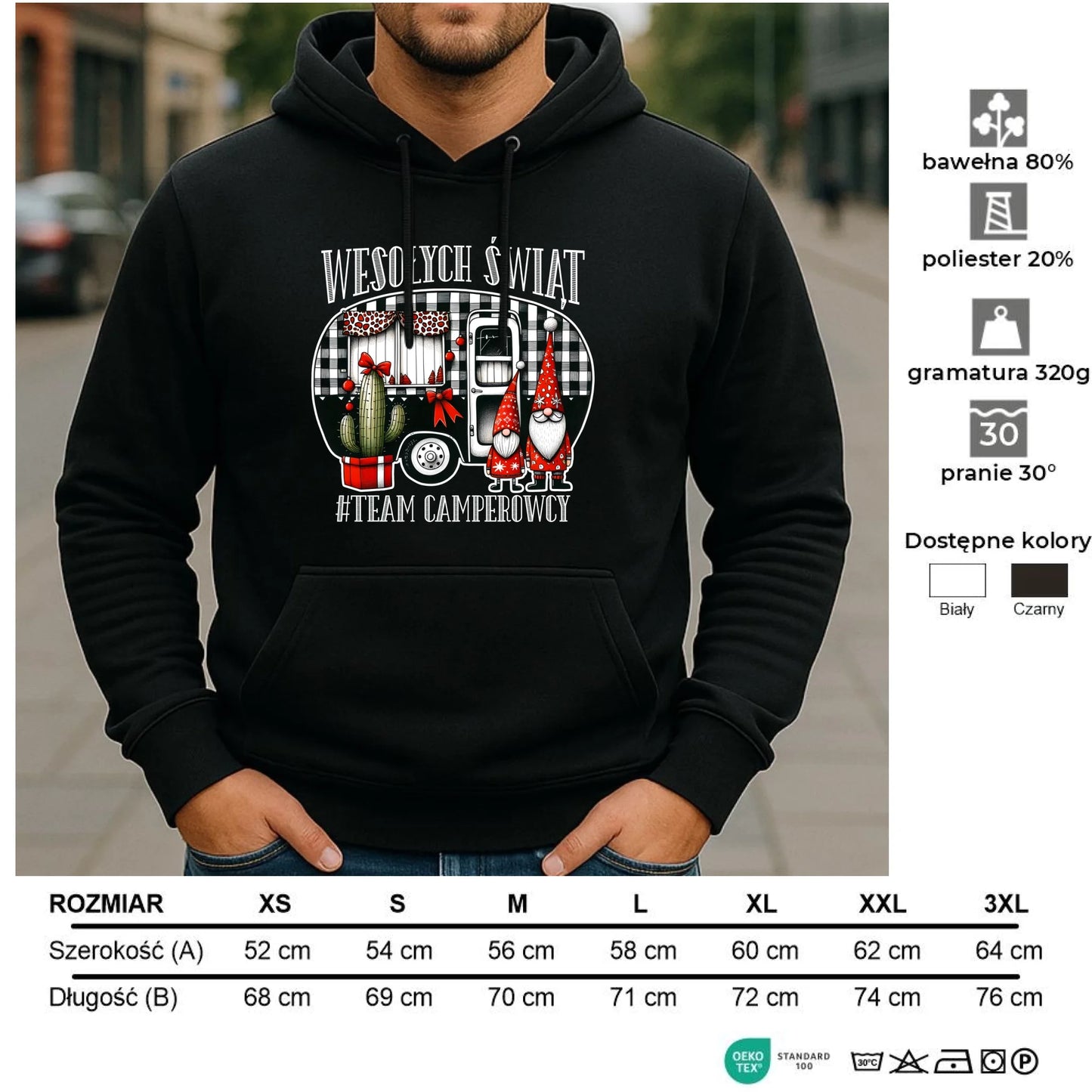 Bluza męska z kapturem świąteczna - Wesołych Świąt Team Camperowcy BN44 - StoryCups.pl