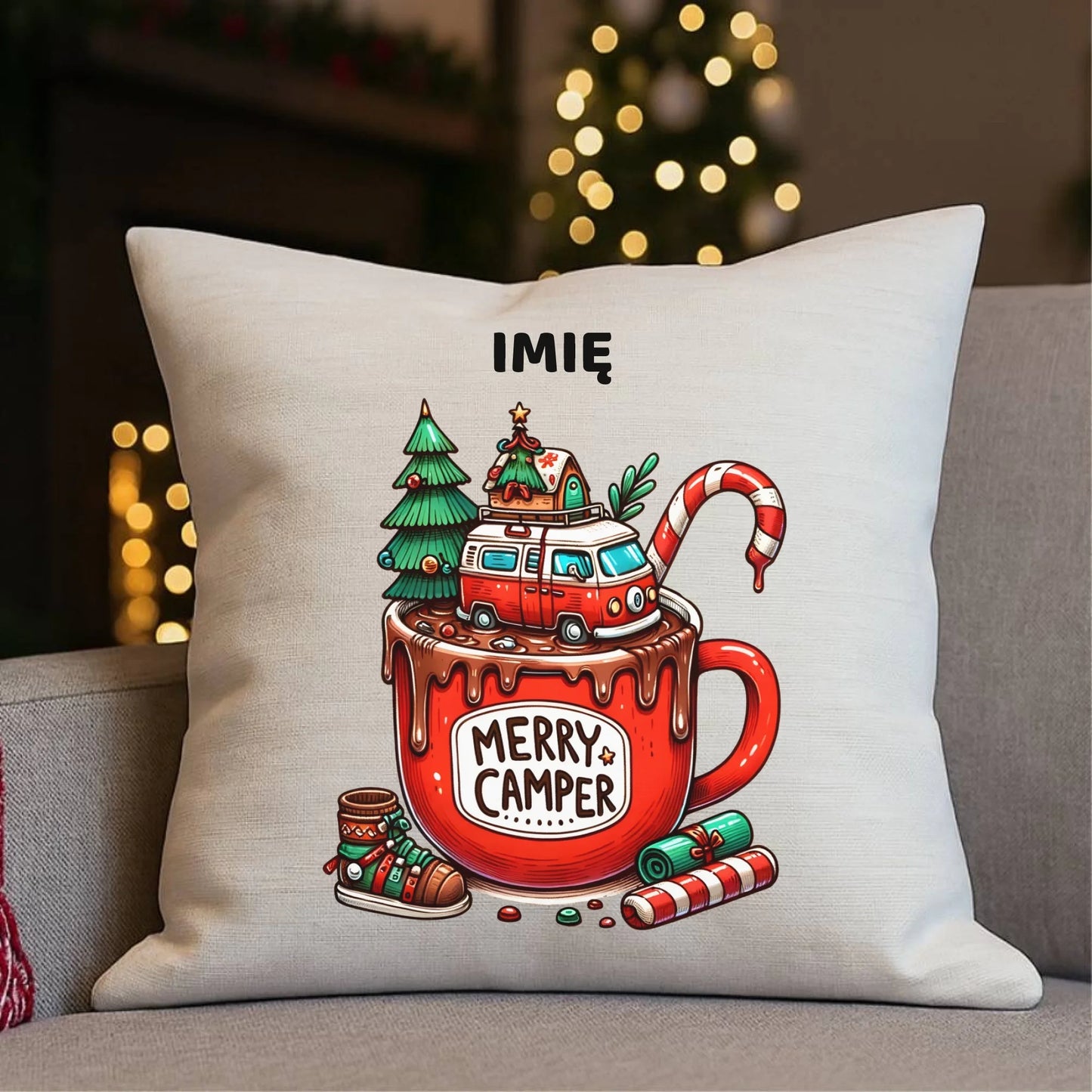 Poduszka świateczna - Kamper Merry Camper - personalizowana BN43 - StoryCups.pl