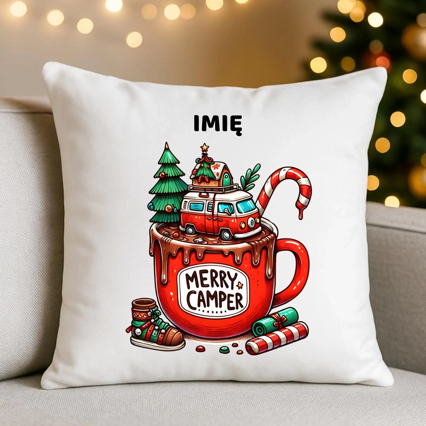 Poduszka świateczna - Kamper Merry Camper - personalizowana BN43 - StoryCups.pl