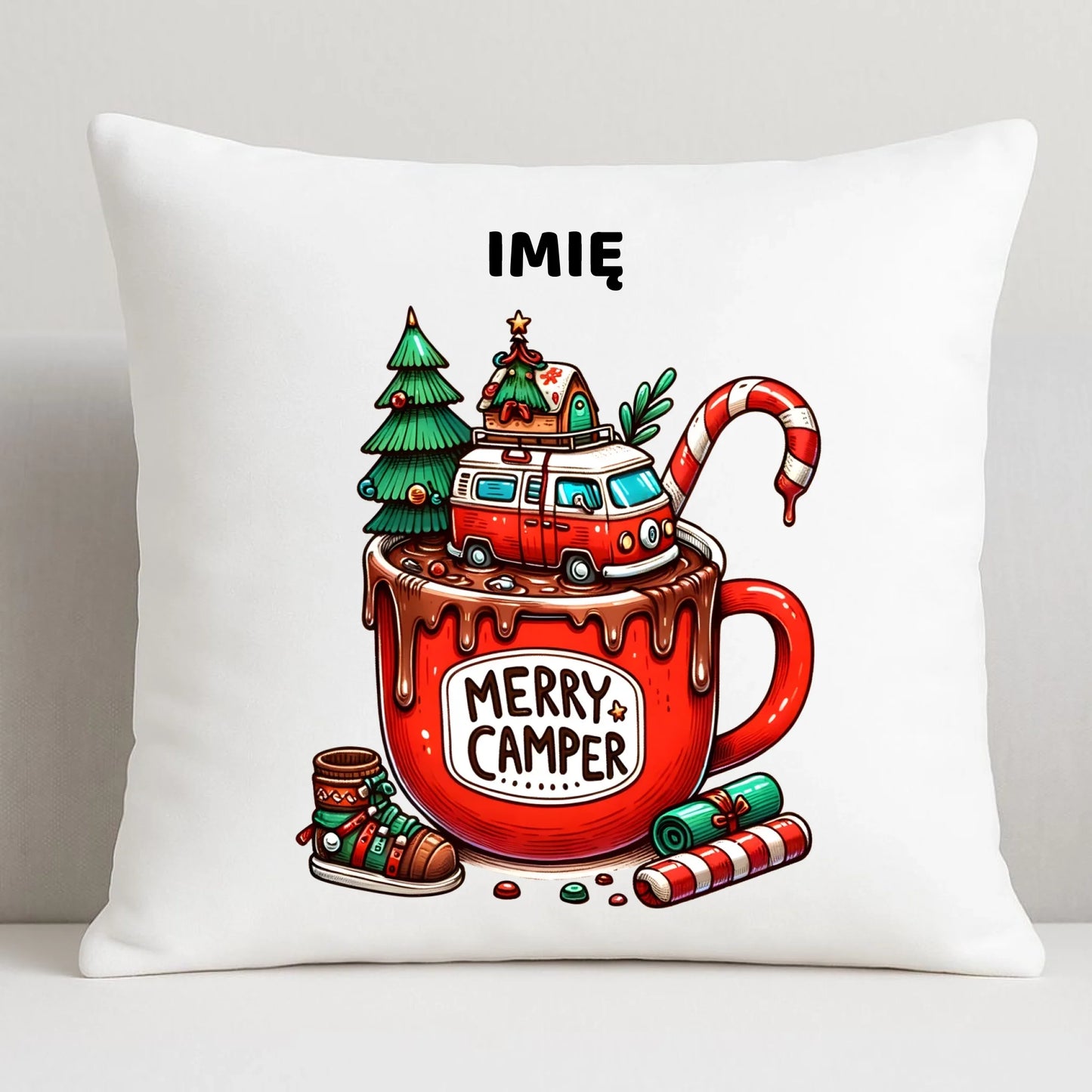 Poduszka świateczna - Kamper Merry Camper - personalizowana BN43 - StoryCups.pl