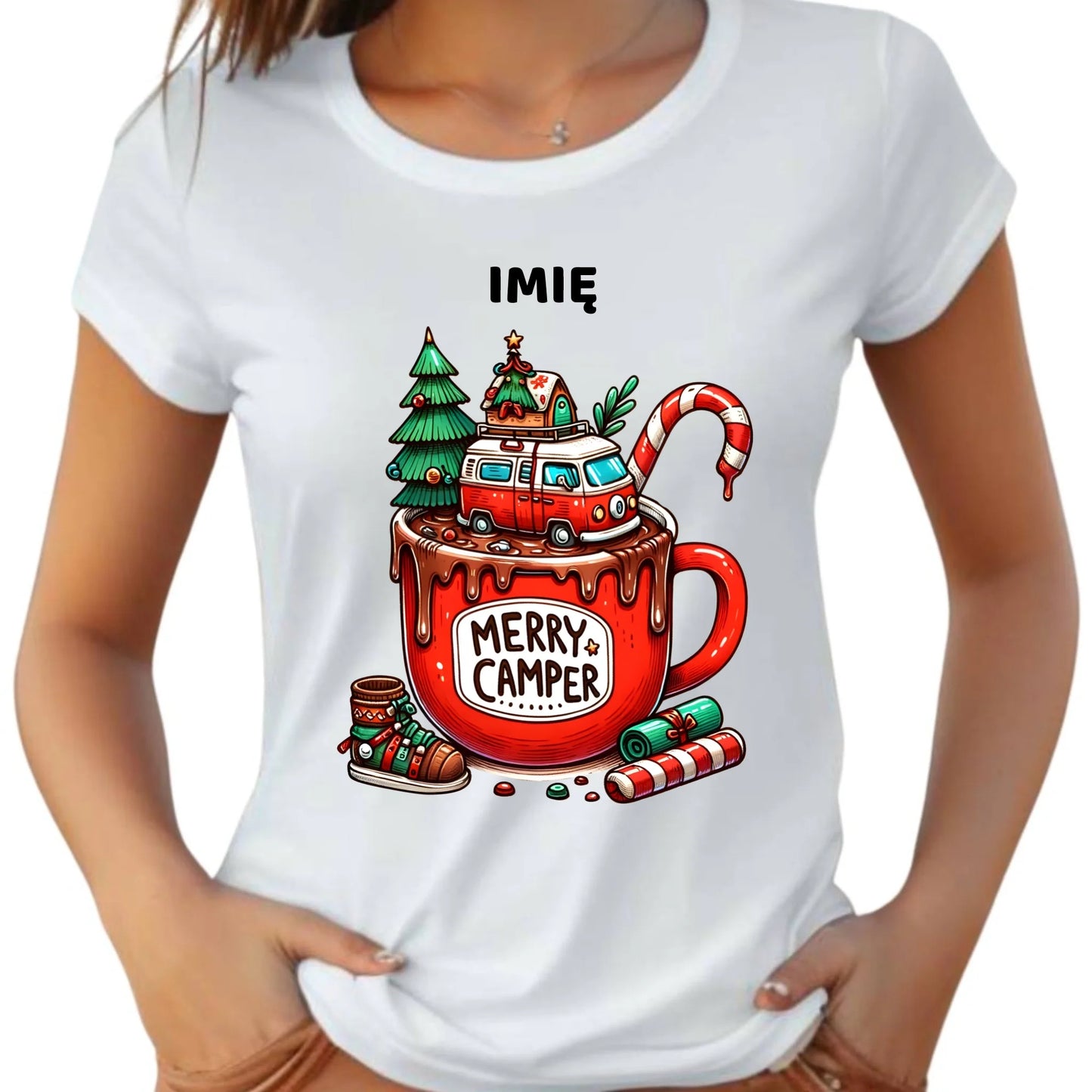 Koszulka damska świąteczna - Kamper Merry Camper - personalizowana BN43 - StoryCups.pl