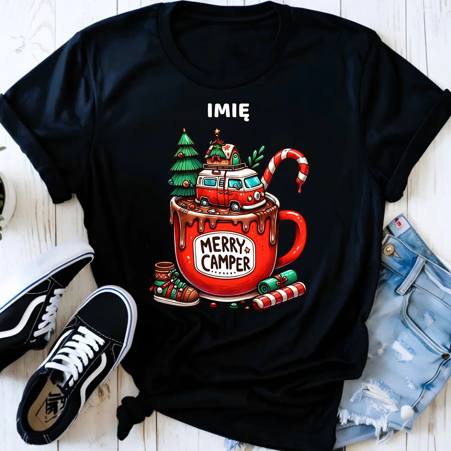 Koszulka damska świąteczna - Kamper Merry Camper - personalizowana BN43 - StoryCups.pl