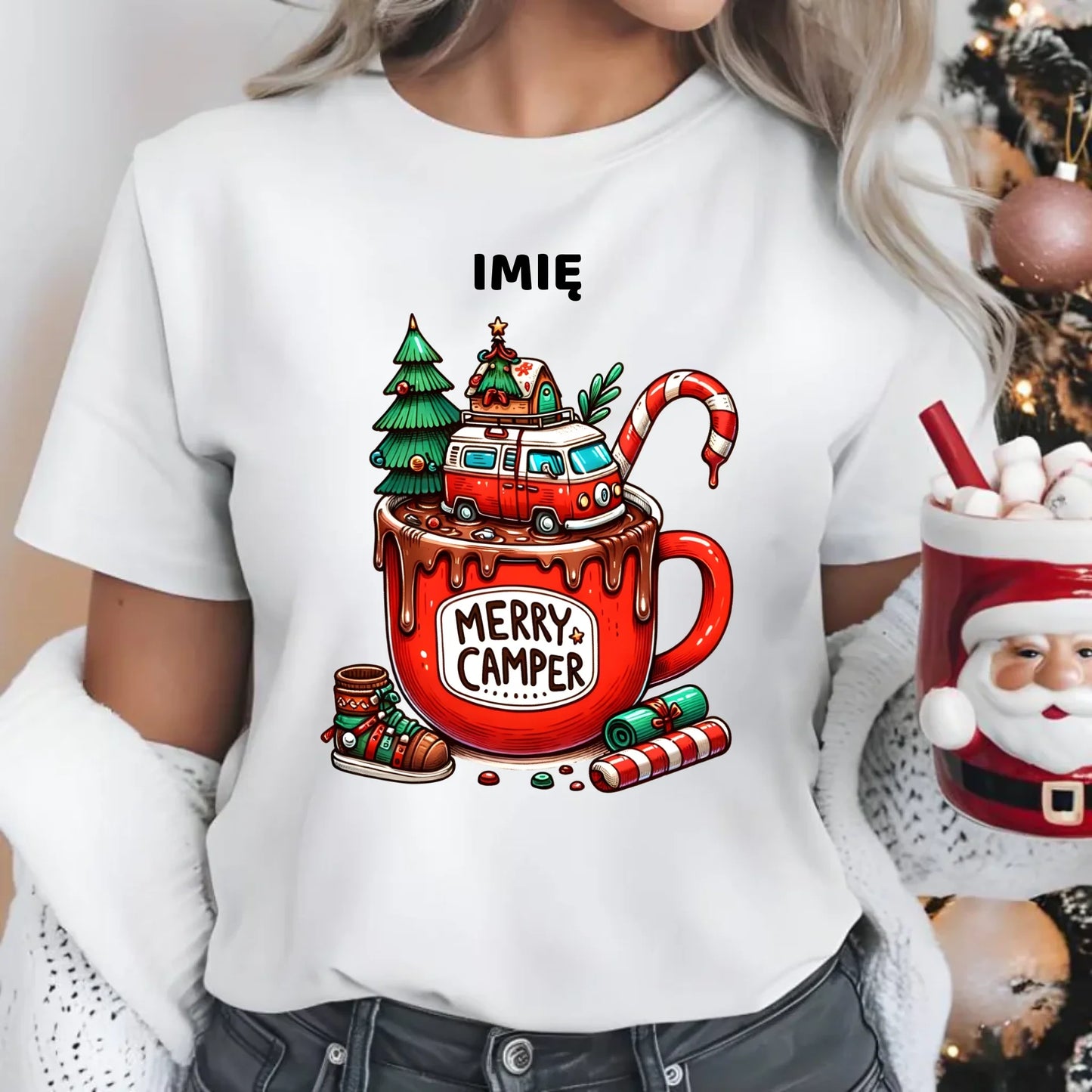 Koszulka damska świąteczna - Kamper Merry Camper - personalizowana BN43 - StoryCups.pl