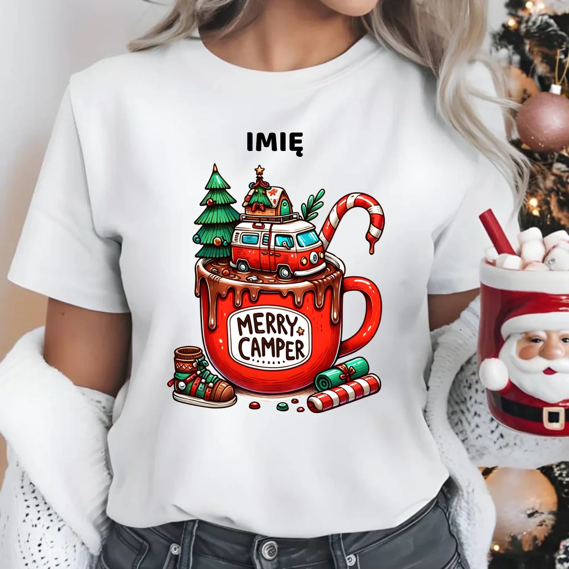 Koszulka damska świąteczna - Kamper Merry Camper - personalizowana BN43 - StoryCups.pl
