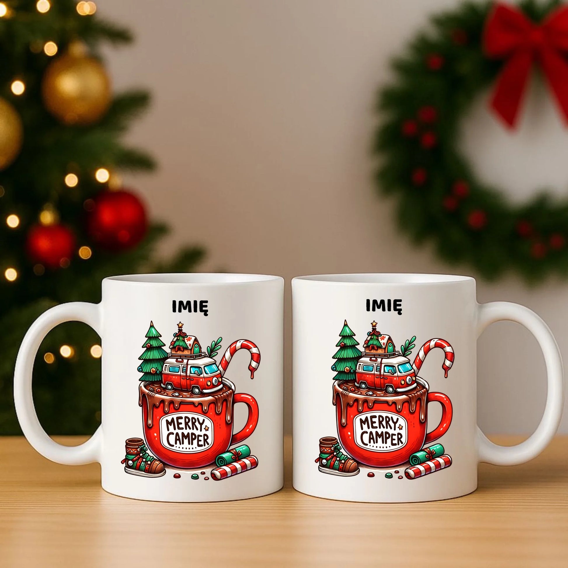 Zestaw poduszka i kubek świąteczny - Kamper Merry Camper - personalizowany BN43 - StoryCups.pl