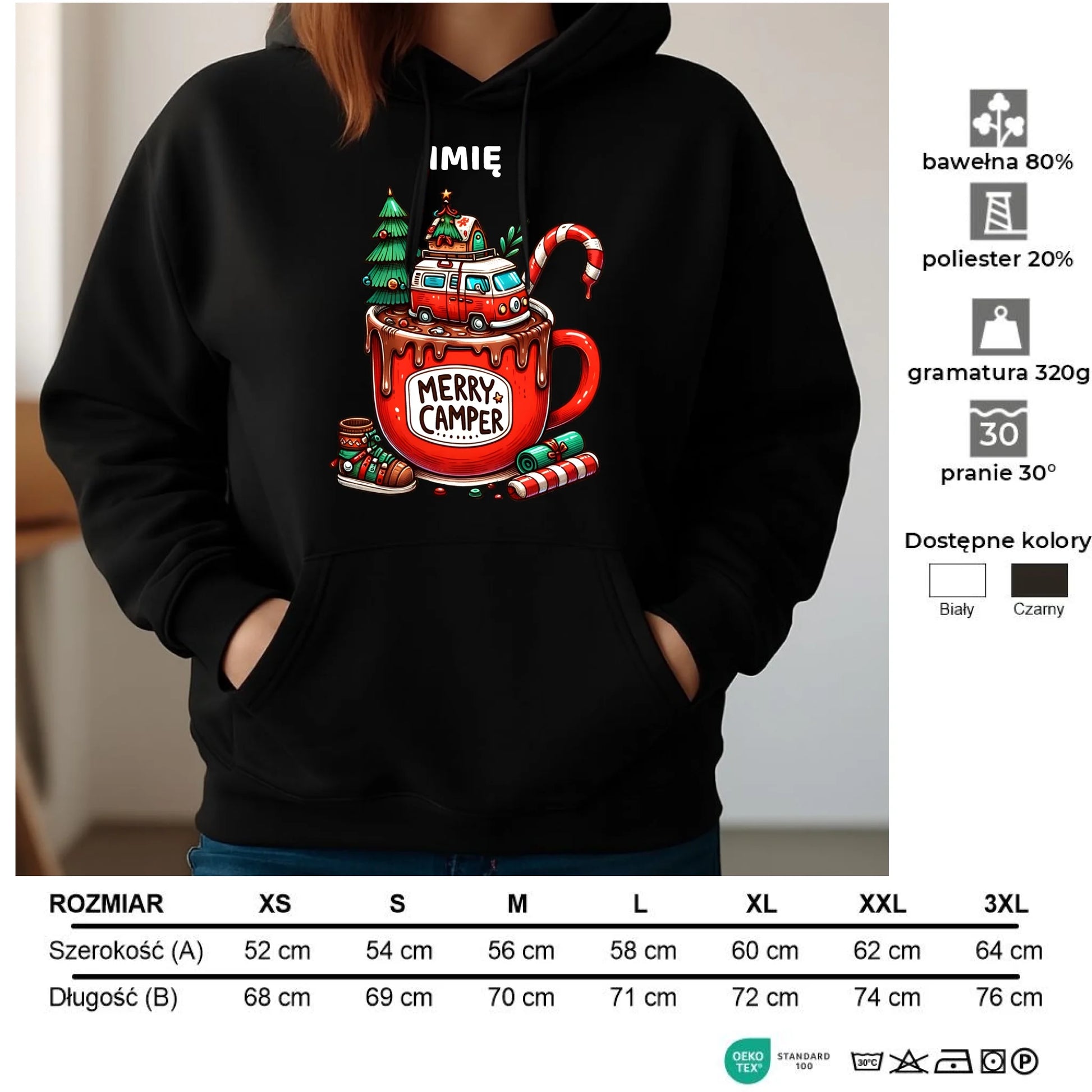 Bluza damska z kapturem świąteczna - Kamper Merry Camper - personalizowana BN43 - StoryCups.pl