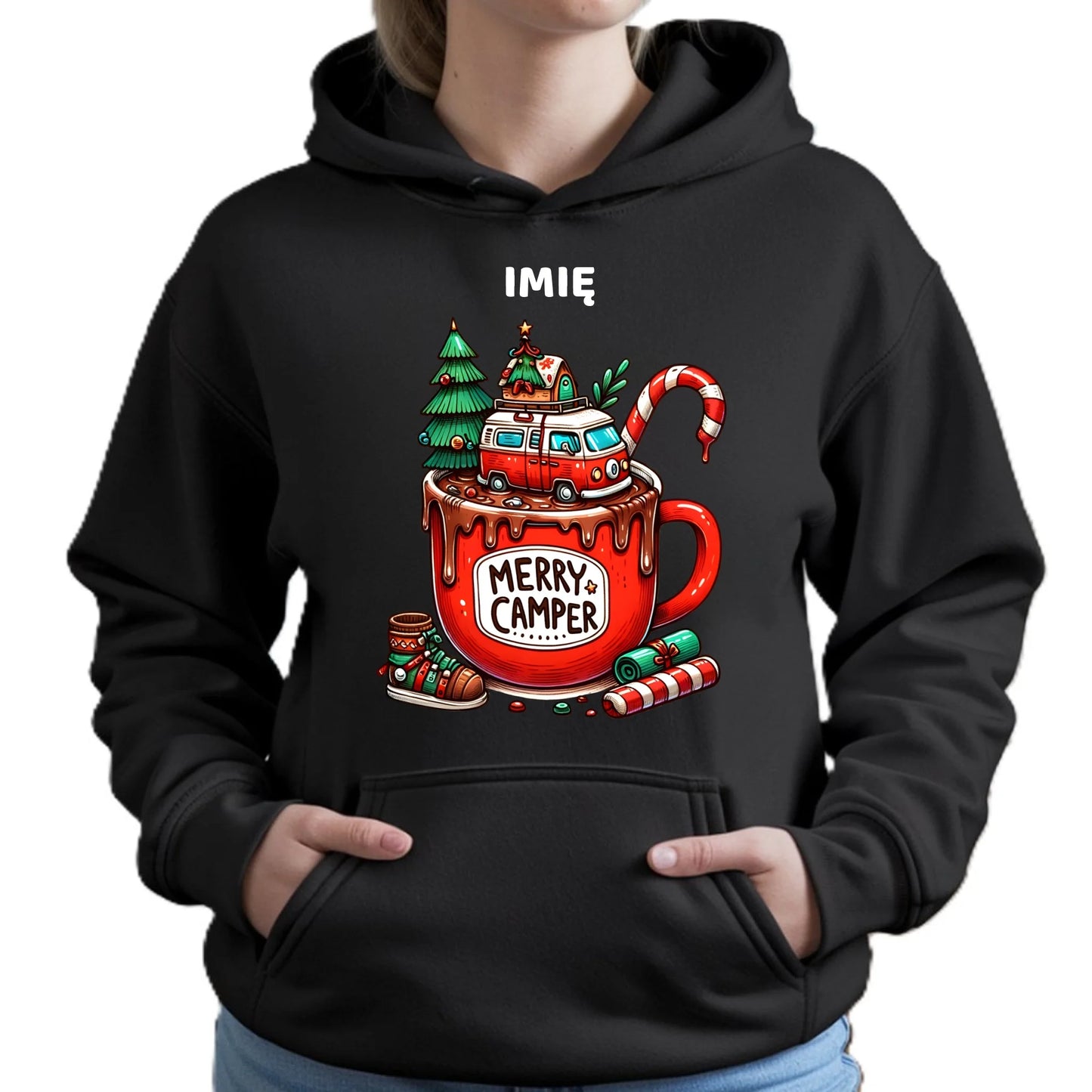 Bluza damska z kapturem świąteczna - Kamper Merry Camper - personalizowana BN43 - StoryCups.pl