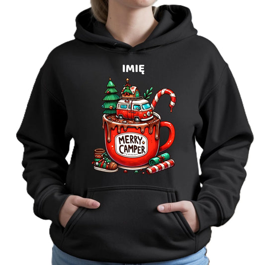 Bluza damska z kapturem świąteczna - Kamper Merry Camper - personalizowana BN43 - StoryCups.pl