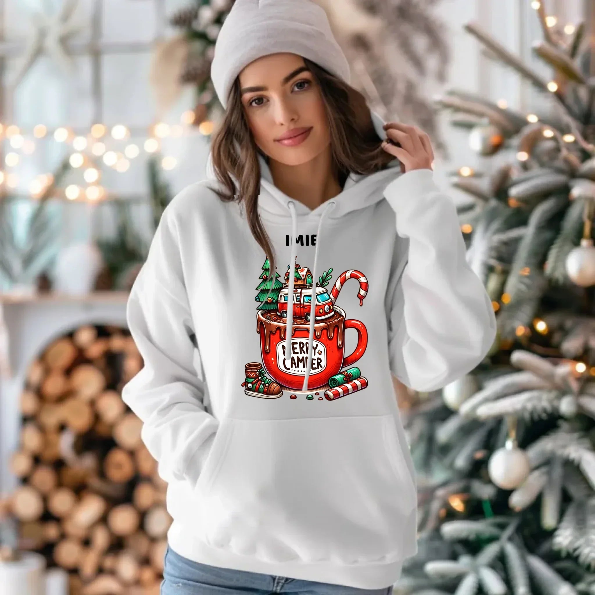 Bluza damska z kapturem świąteczna - Kamper Merry Camper - personalizowana BN43 - StoryCups.pl