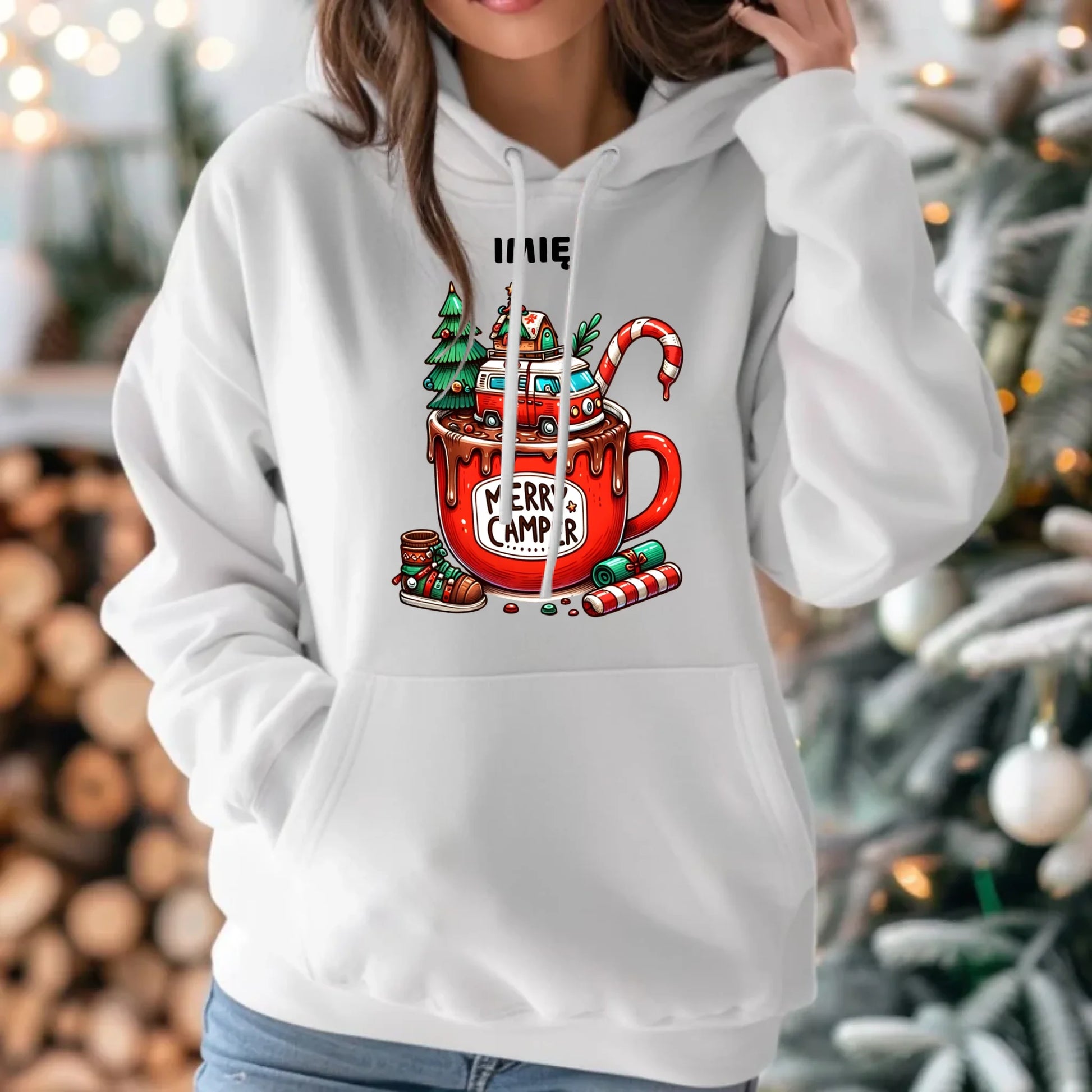 Bluza damska z kapturem świąteczna - Kamper Merry Camper - personalizowana BN43 - StoryCups.pl