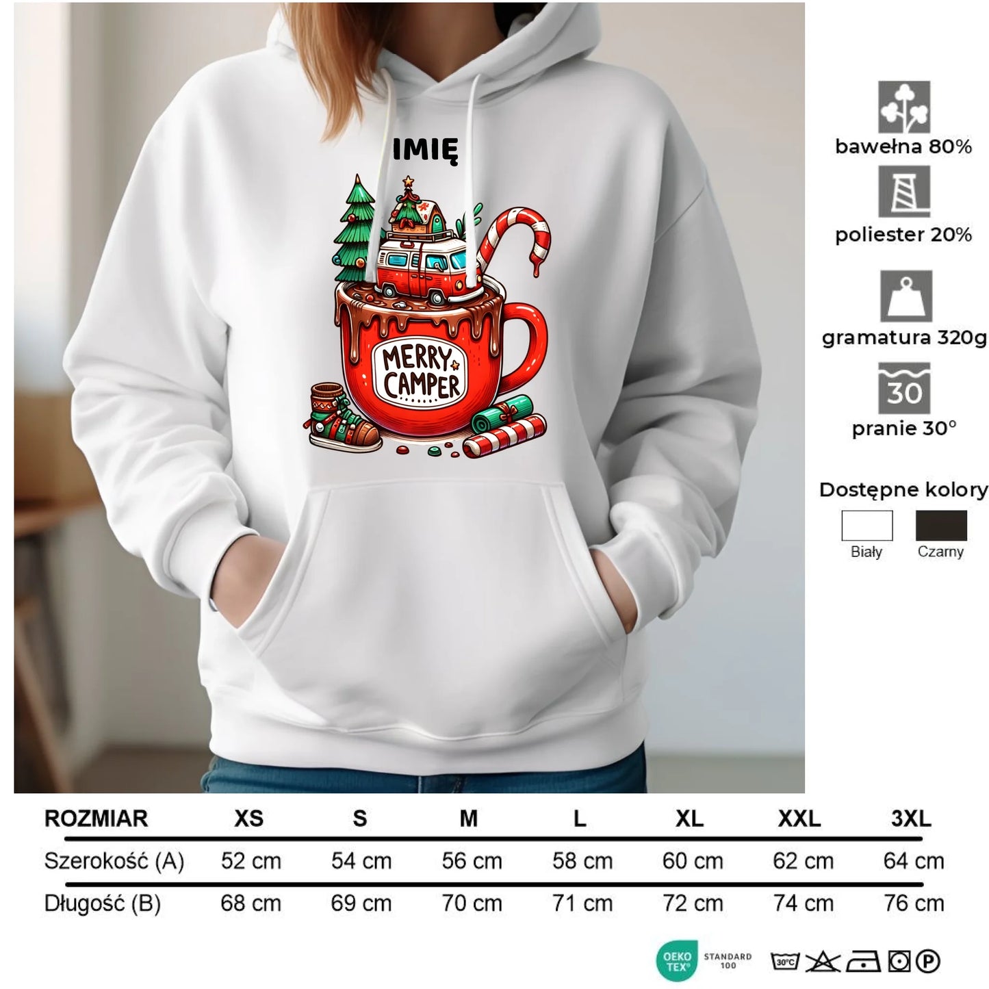 Bluza damska z kapturem świąteczna - Kamper Merry Camper - personalizowana BN43 - StoryCups.pl