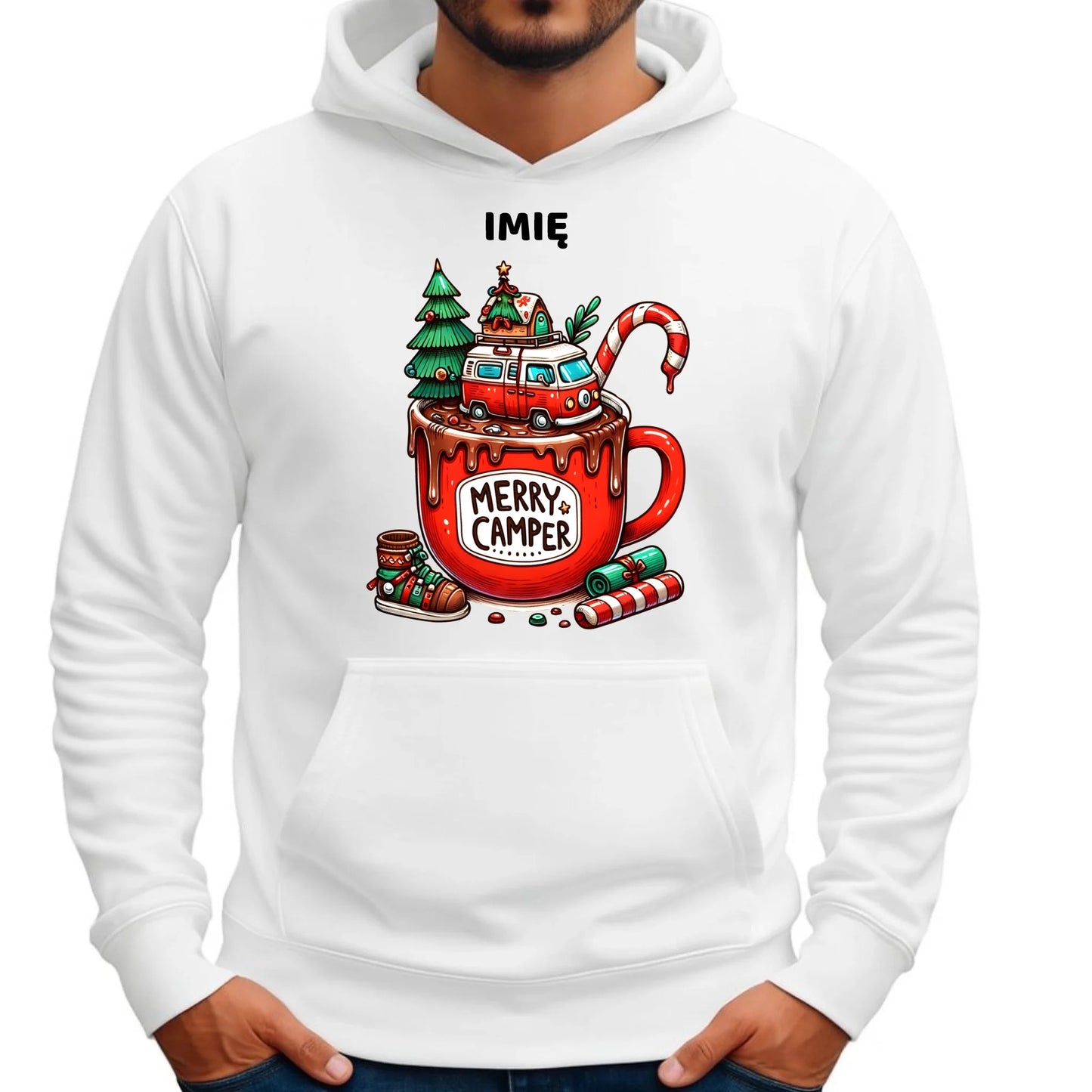 Bluza męska z kapturem świąteczna - Kamper Merry Camper - personalizowana BN43 - StoryCups.pl
