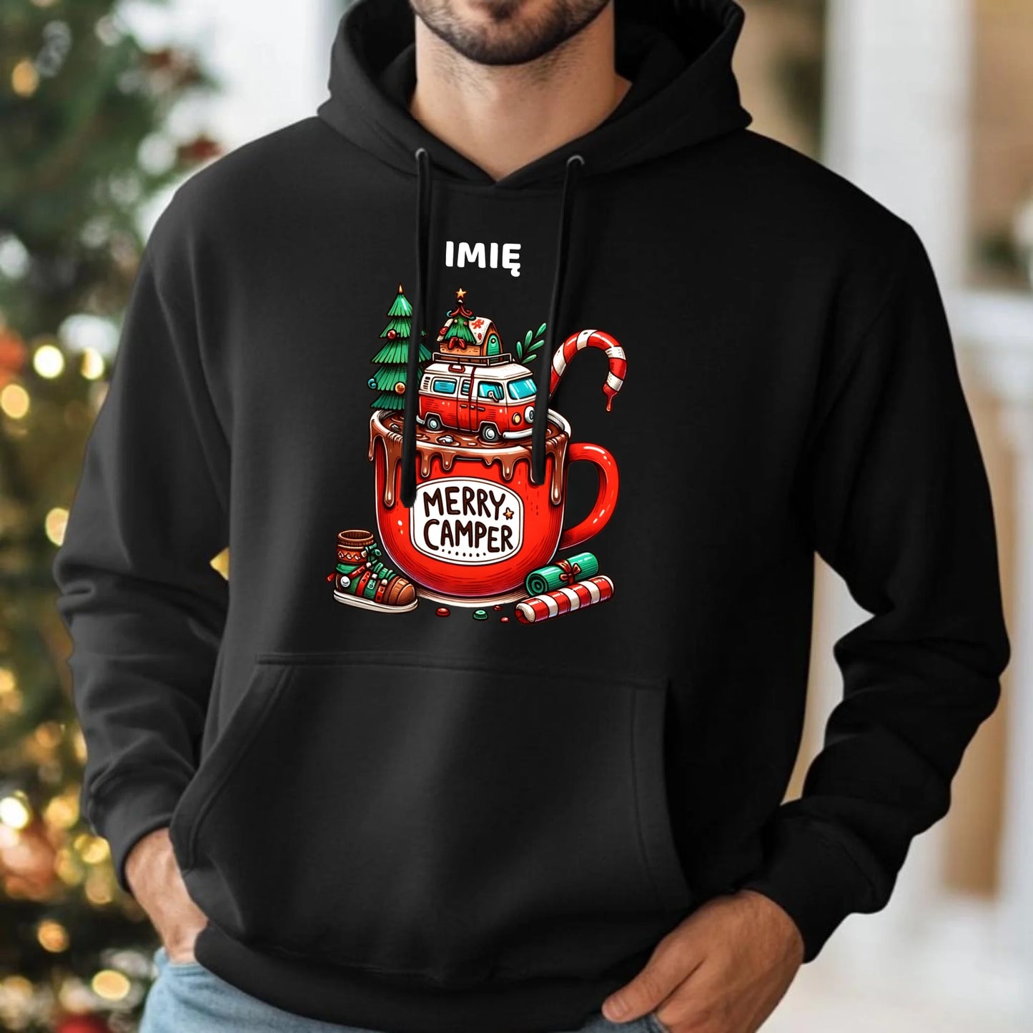 Bluza męska z kapturem świąteczna - Kamper Merry Camper - personalizowana BN43 - StoryCups.pl