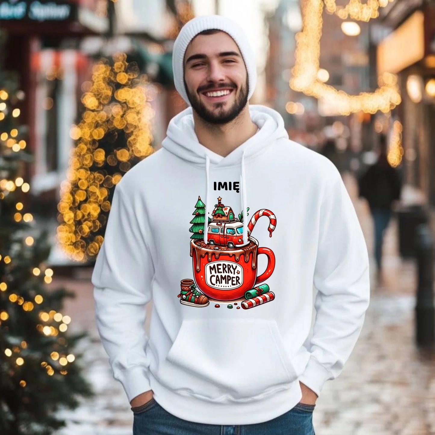 Bluza męska z kapturem świąteczna - Kamper Merry Camper - personalizowana BN43 - StoryCups.pl