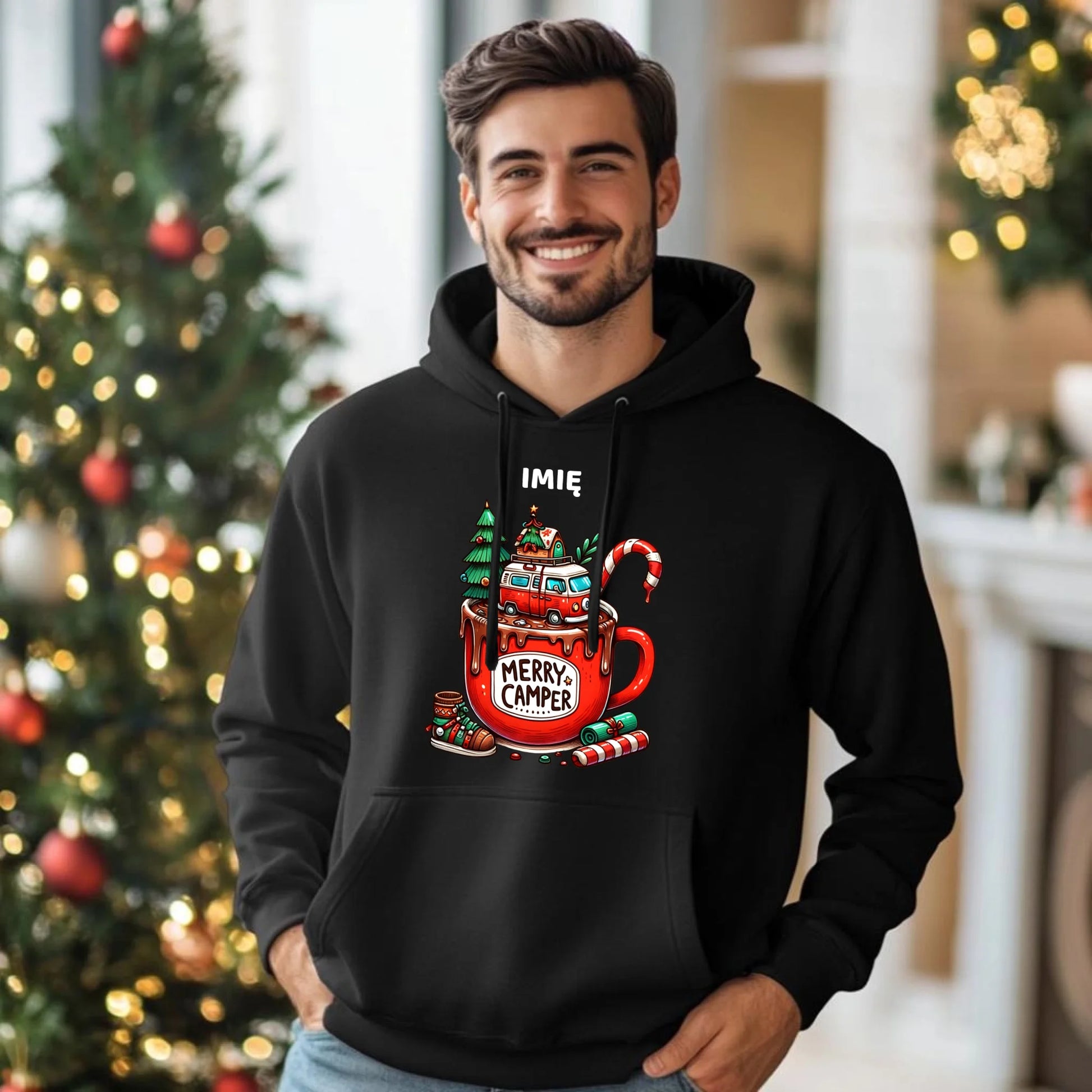 Bluza męska z kapturem świąteczna - Kamper Merry Camper - personalizowana BN43 - StoryCups.pl