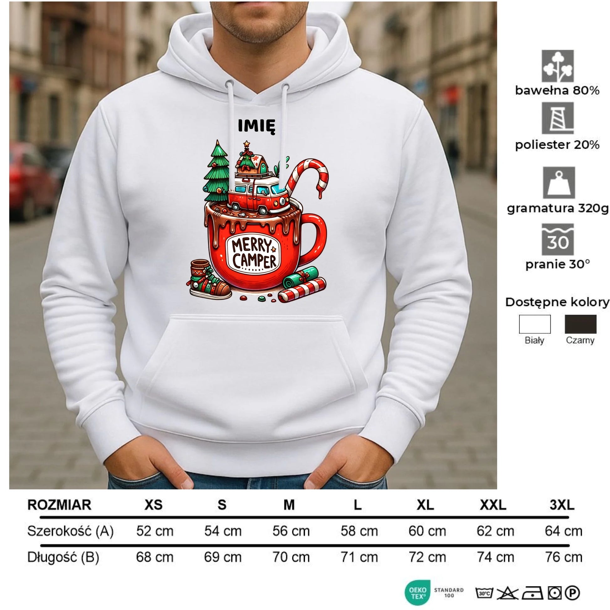 Bluza męska z kapturem świąteczna - Kamper Merry Camper - personalizowana BN43 - StoryCups.pl