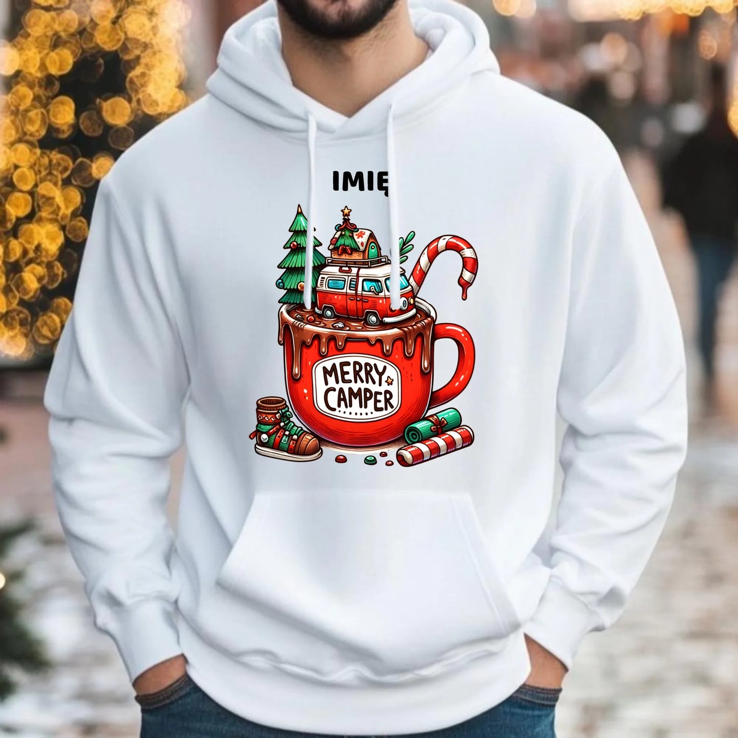 Bluza męska z kapturem świąteczna - Kamper Merry Camper - personalizowana BN43 - StoryCups.pl