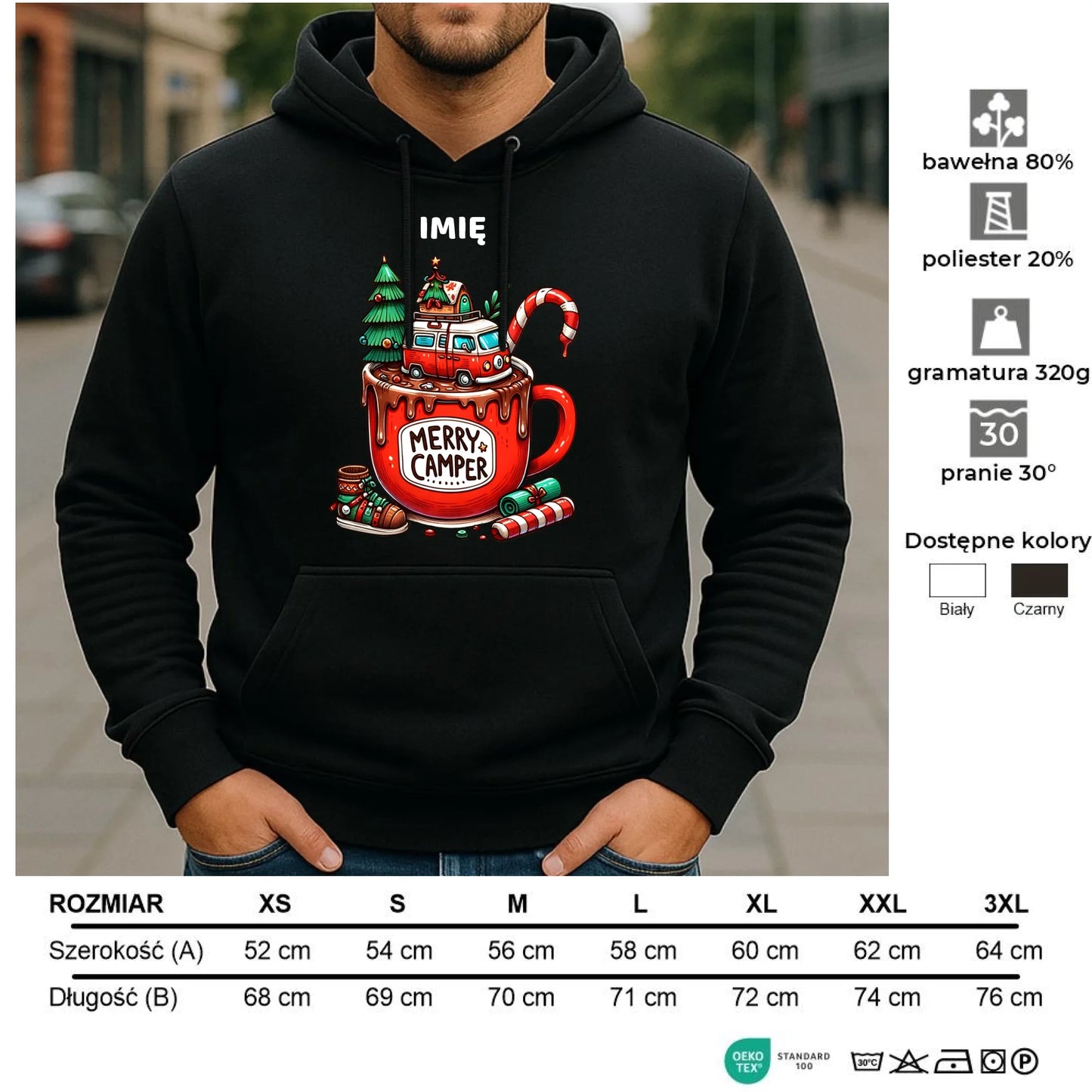 Bluza męska z kapturem świąteczna - Kamper Merry Camper - personalizowana BN43 - StoryCups.pl