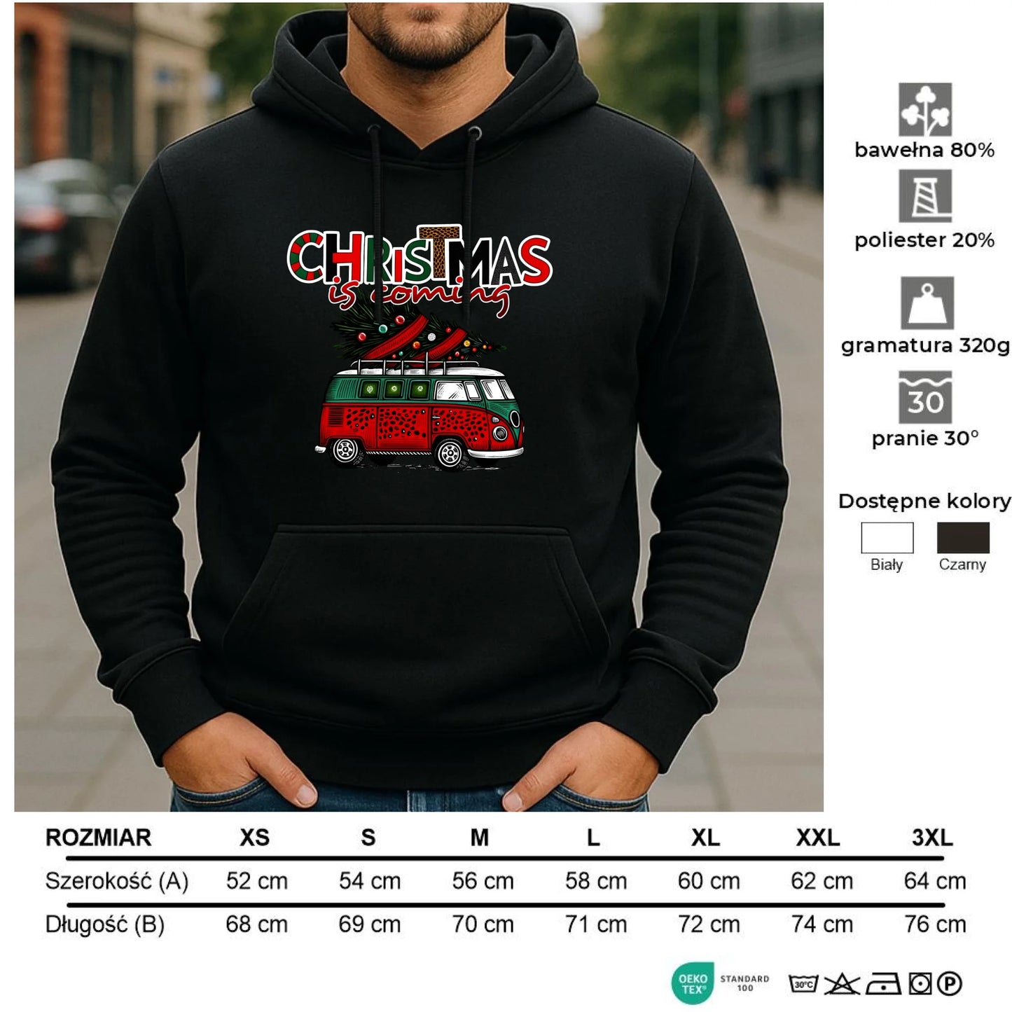 Bluza męska z kapturem świąteczna - Kamper Christmas is coming BN42 - StoryCups.pl