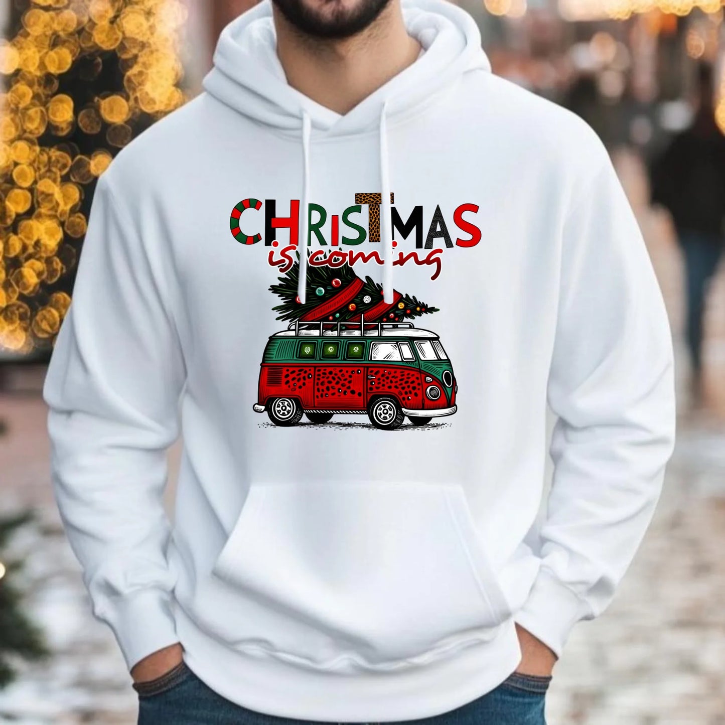 Bluza męska z kapturem świąteczna - Kamper Christmas is coming BN42 - StoryCups.pl