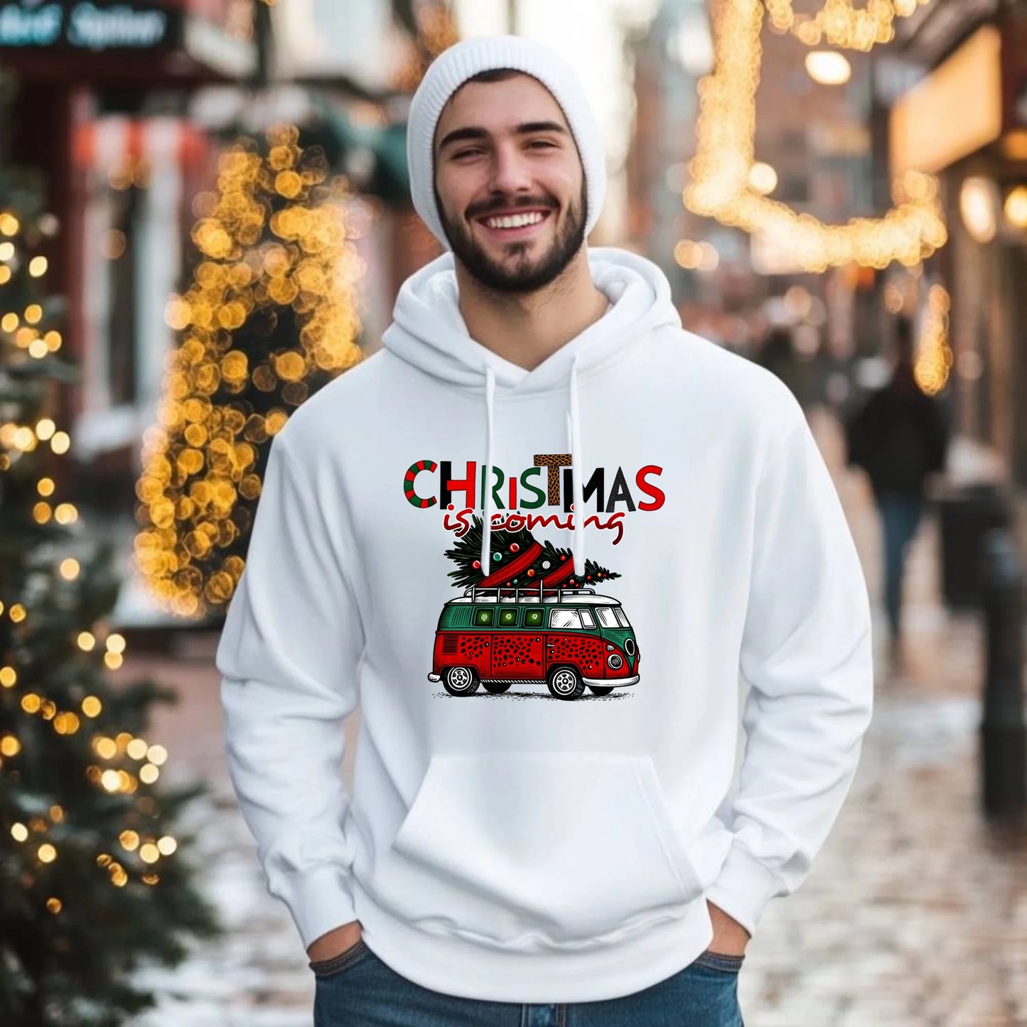 Bluza męska z kapturem świąteczna - Kamper Christmas is coming BN42 - StoryCups.pl