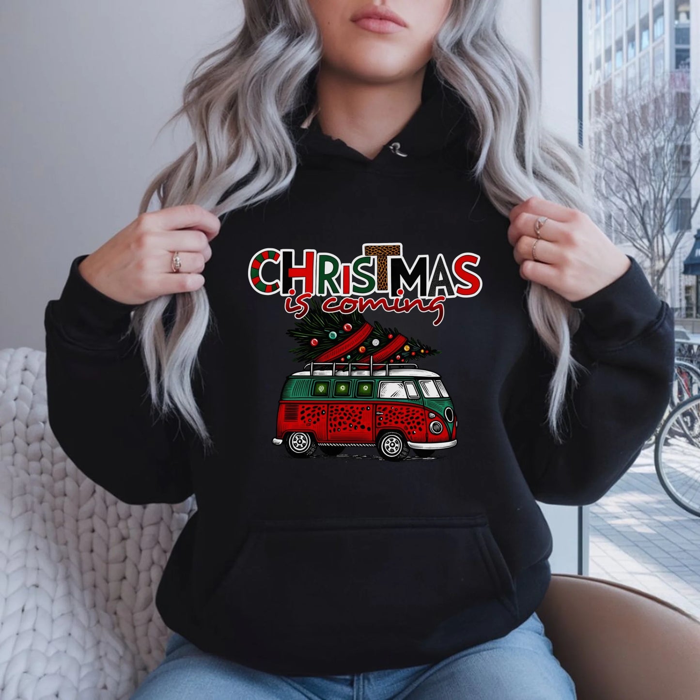 Bluza damska z kapturem świąteczna - Kamper Christmas is coming BN42 - StoryCups.pl