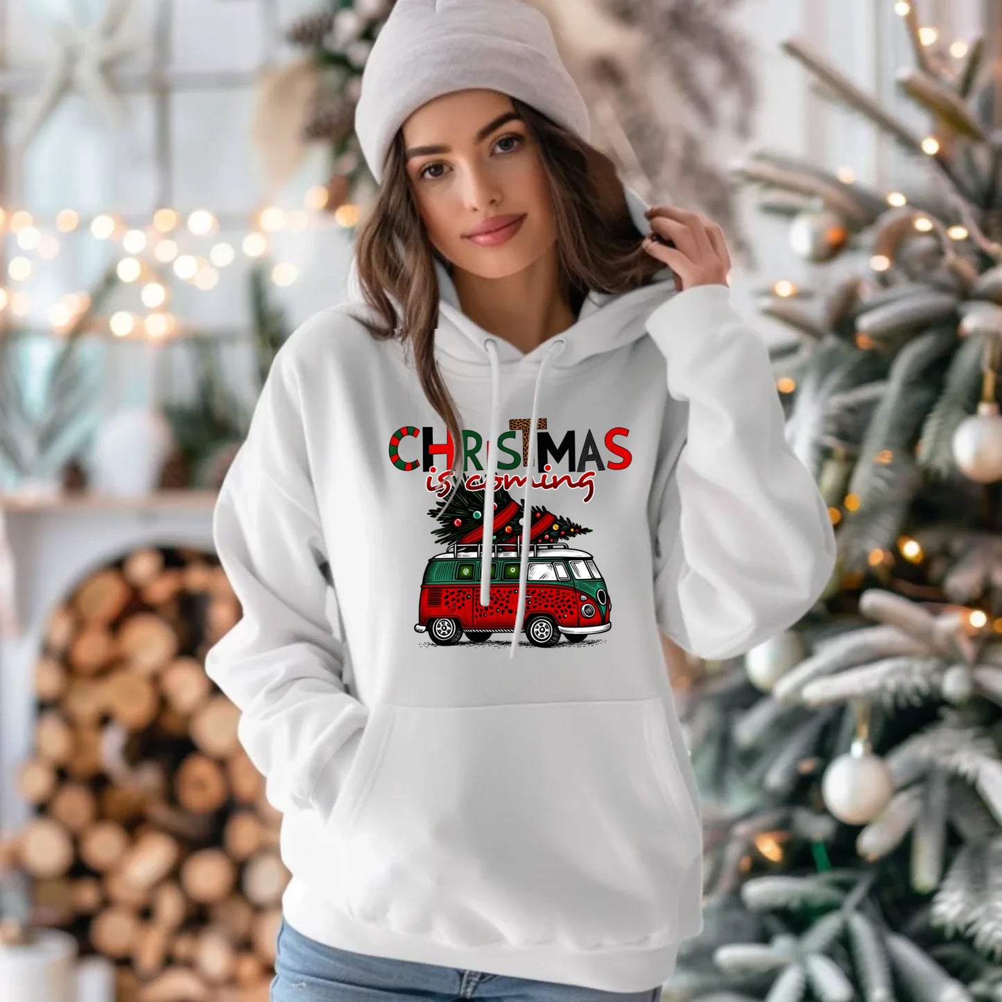 Bluza damska z kapturem świąteczna - Kamper Christmas is coming BN42 - StoryCups.pl