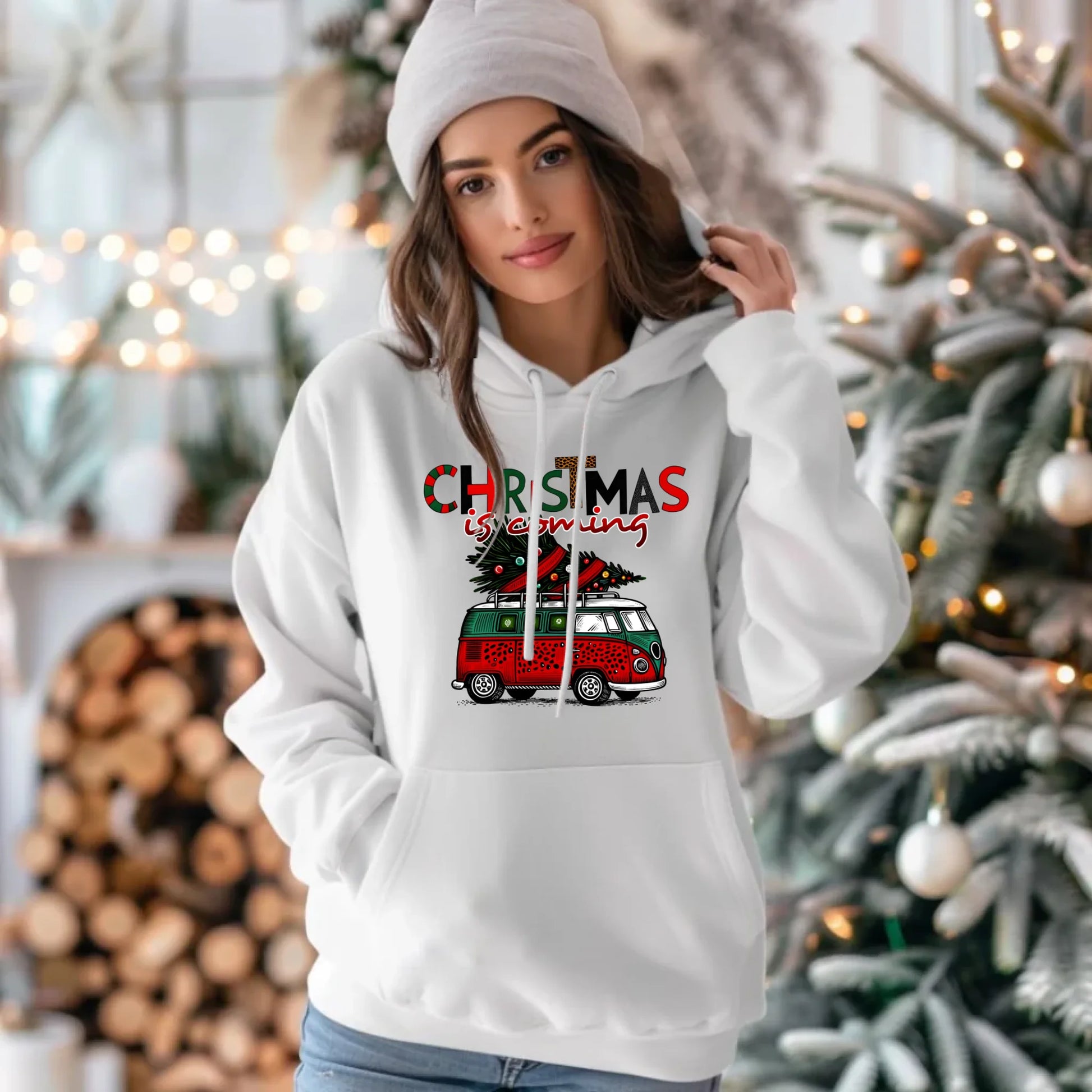 Bluza damska z kapturem świąteczna - Kamper Christmas is coming BN42 - StoryCups.pl