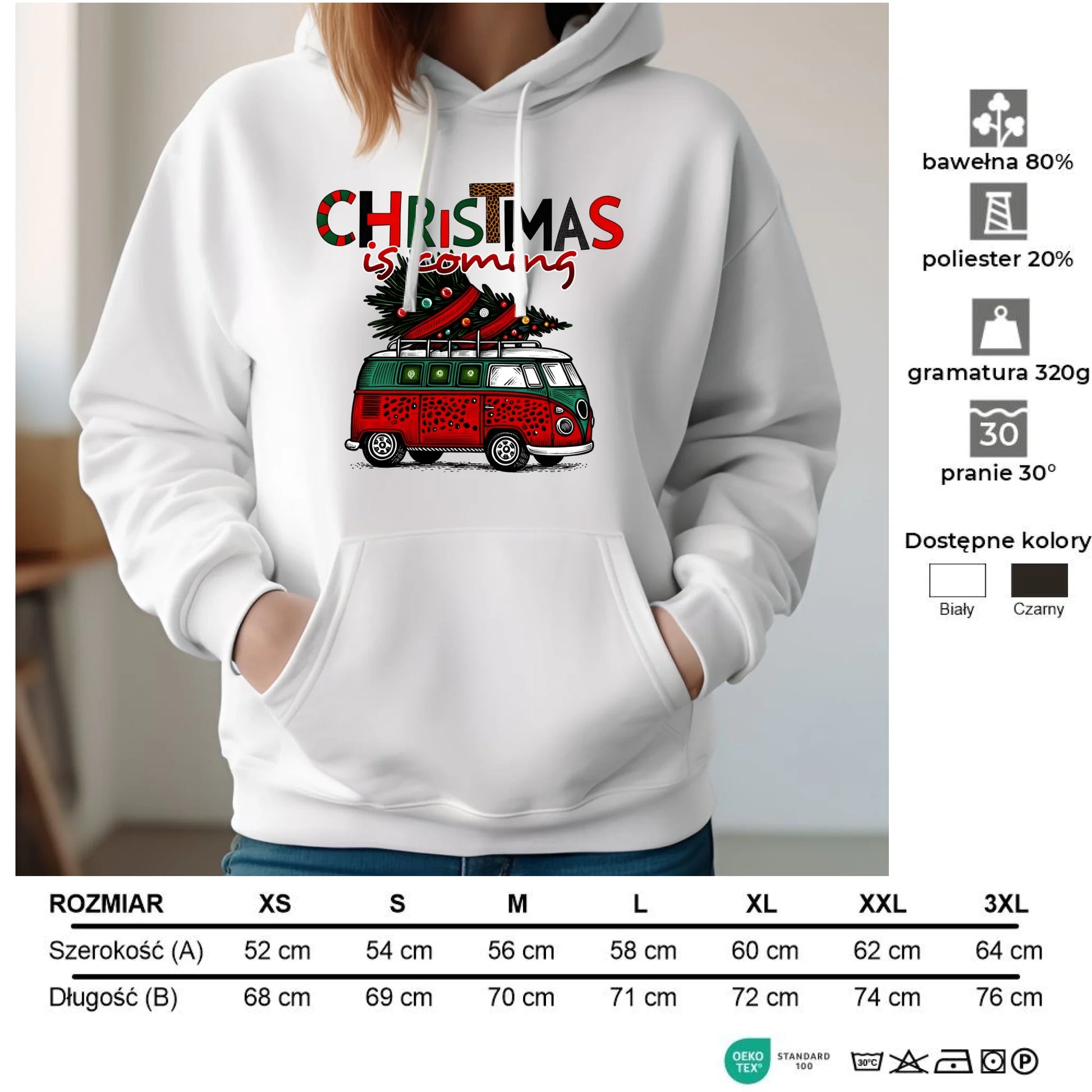 Bluza damska z kapturem świąteczna - Kamper Christmas is coming BN42 - StoryCups.pl