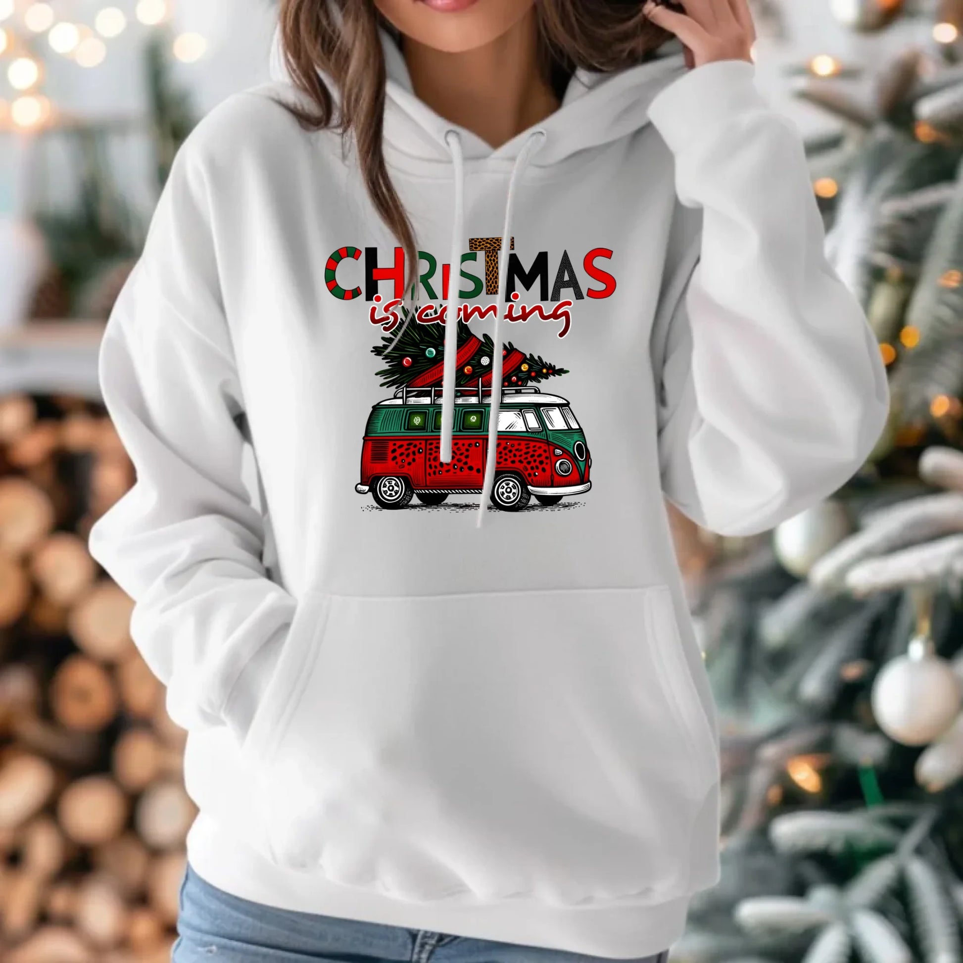 Bluza damska z kapturem świąteczna - Kamper Christmas is coming BN42 - StoryCups.pl