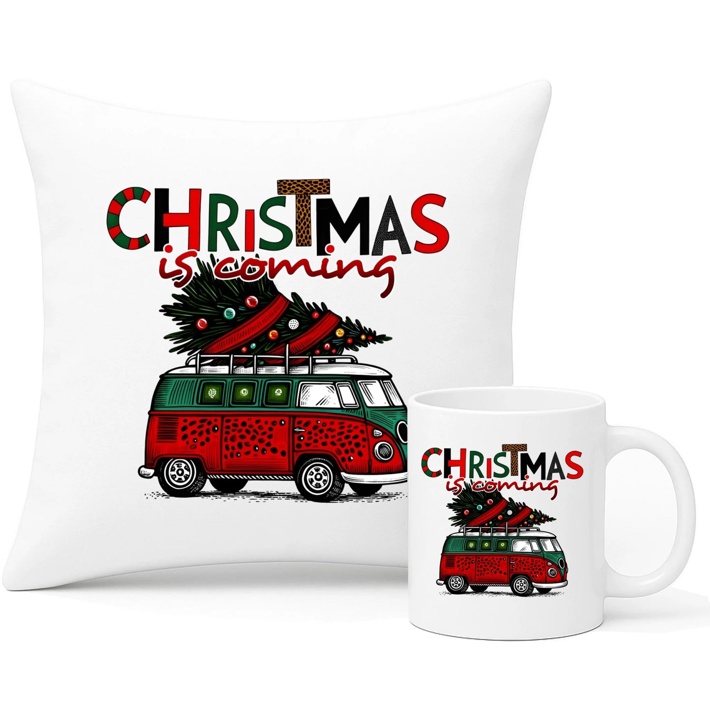 Zestaw poduszka i kubek świąteczny - Kamper Christmas is coming BN42 - StoryCups.pl