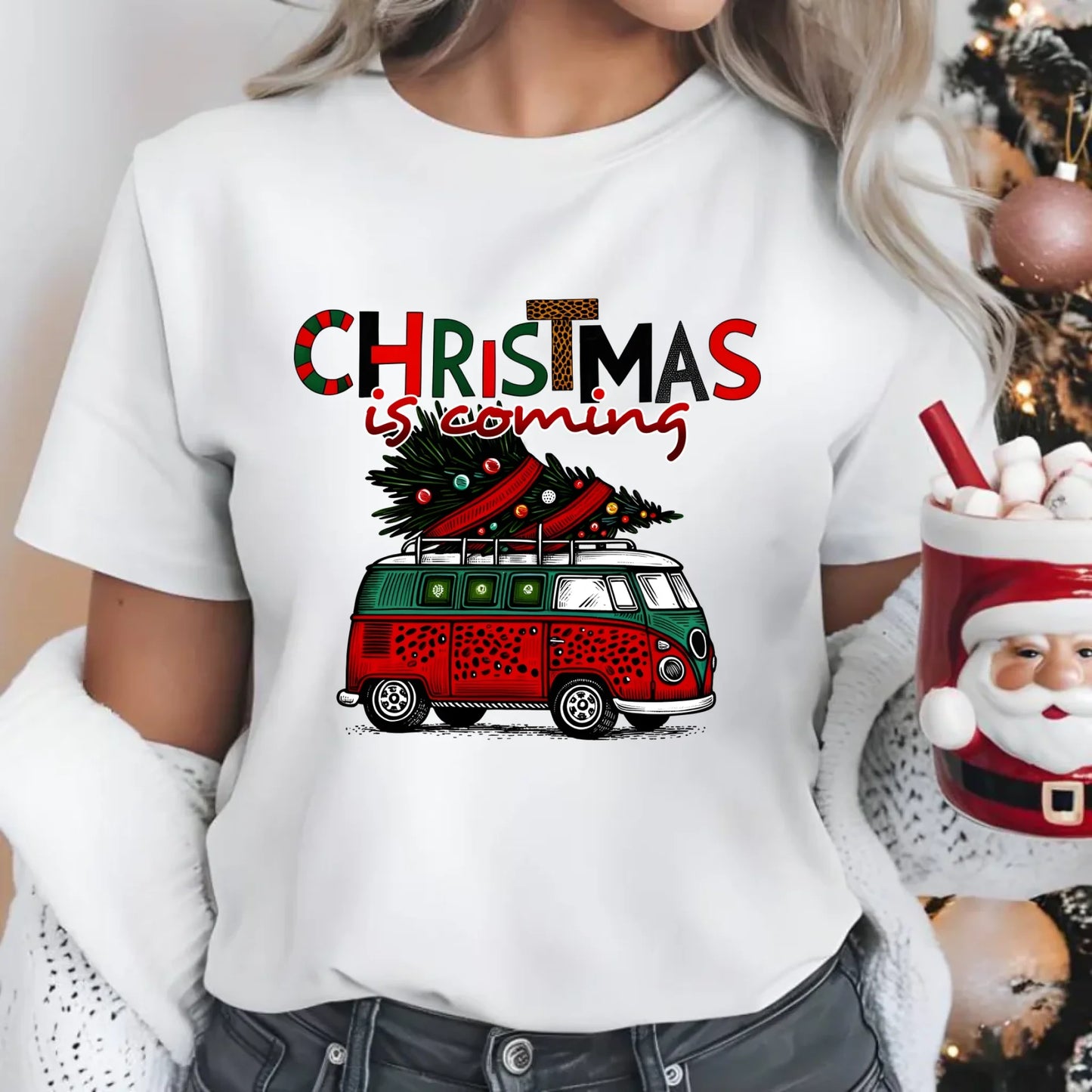 Koszulka damska świąteczna - Kamper Christmas is coming BN42 - StoryCups.pl