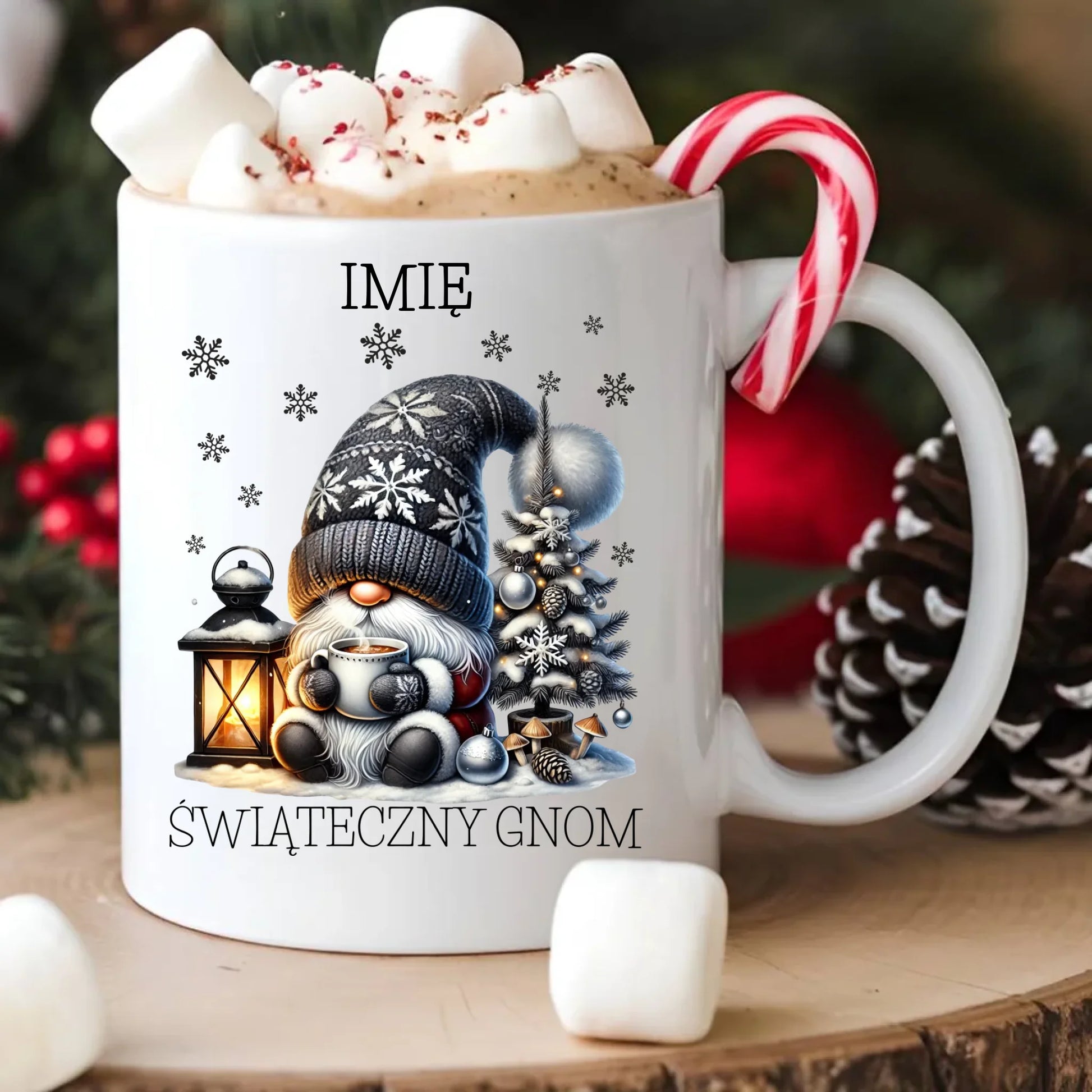 Kubek świąteczny - Gnom z czekoladą - personalizowany BN41 - StoryCups.pl