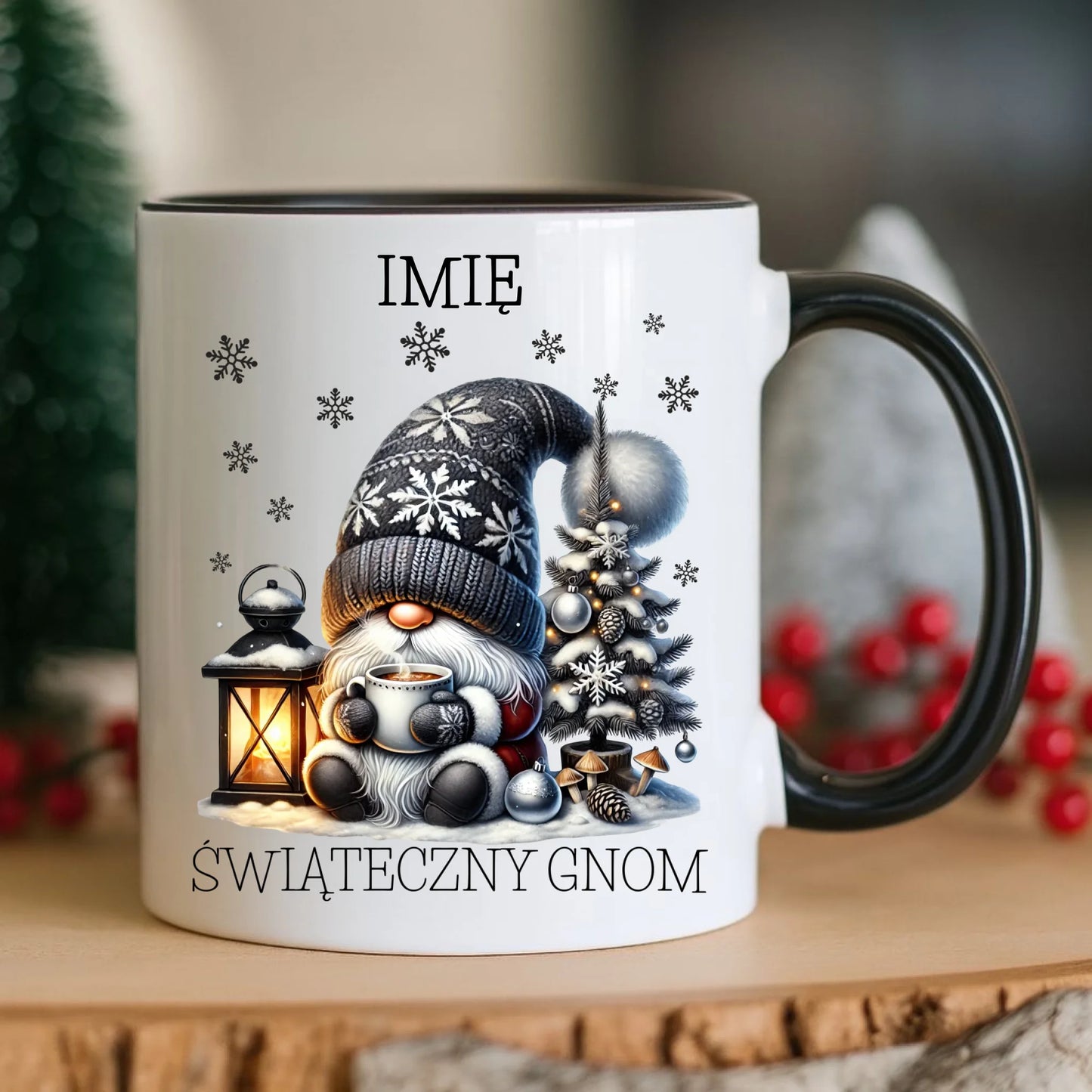 Kubek świąteczny - Gnom z czekoladą - personalizowany BN41 - StoryCups.pl