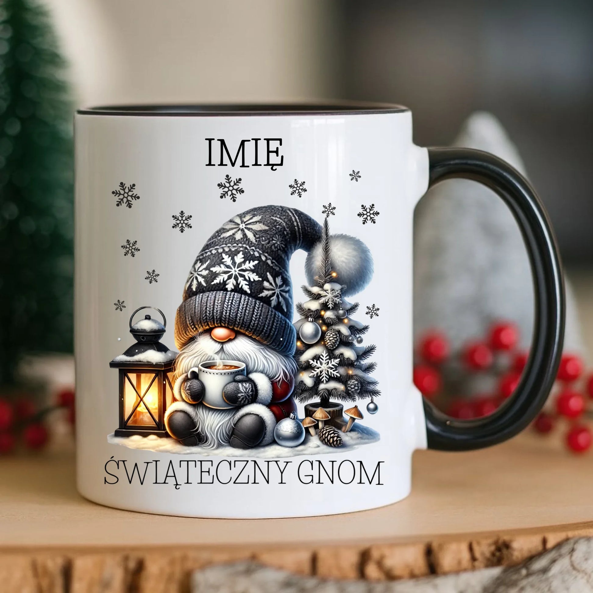 Kubek świąteczny - Gnom z czekoladą - personalizowany BN41 - StoryCups.pl