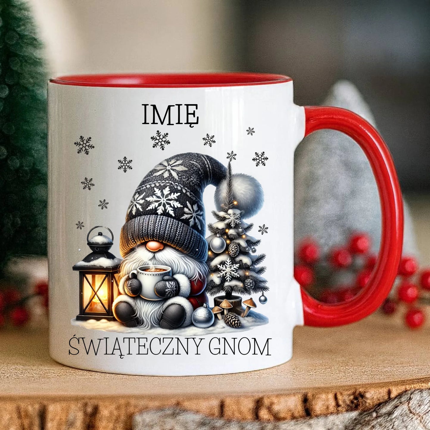 Kubek świąteczny - Gnom z czekoladą - personalizowany BN41 - StoryCups.pl