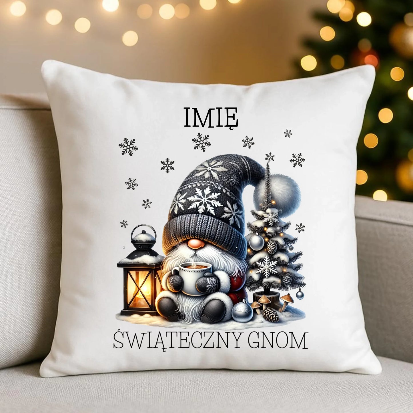 Poduszka świąteczna - Gnom z czekoladą - personalizowana BN41 - StoryCups.pl