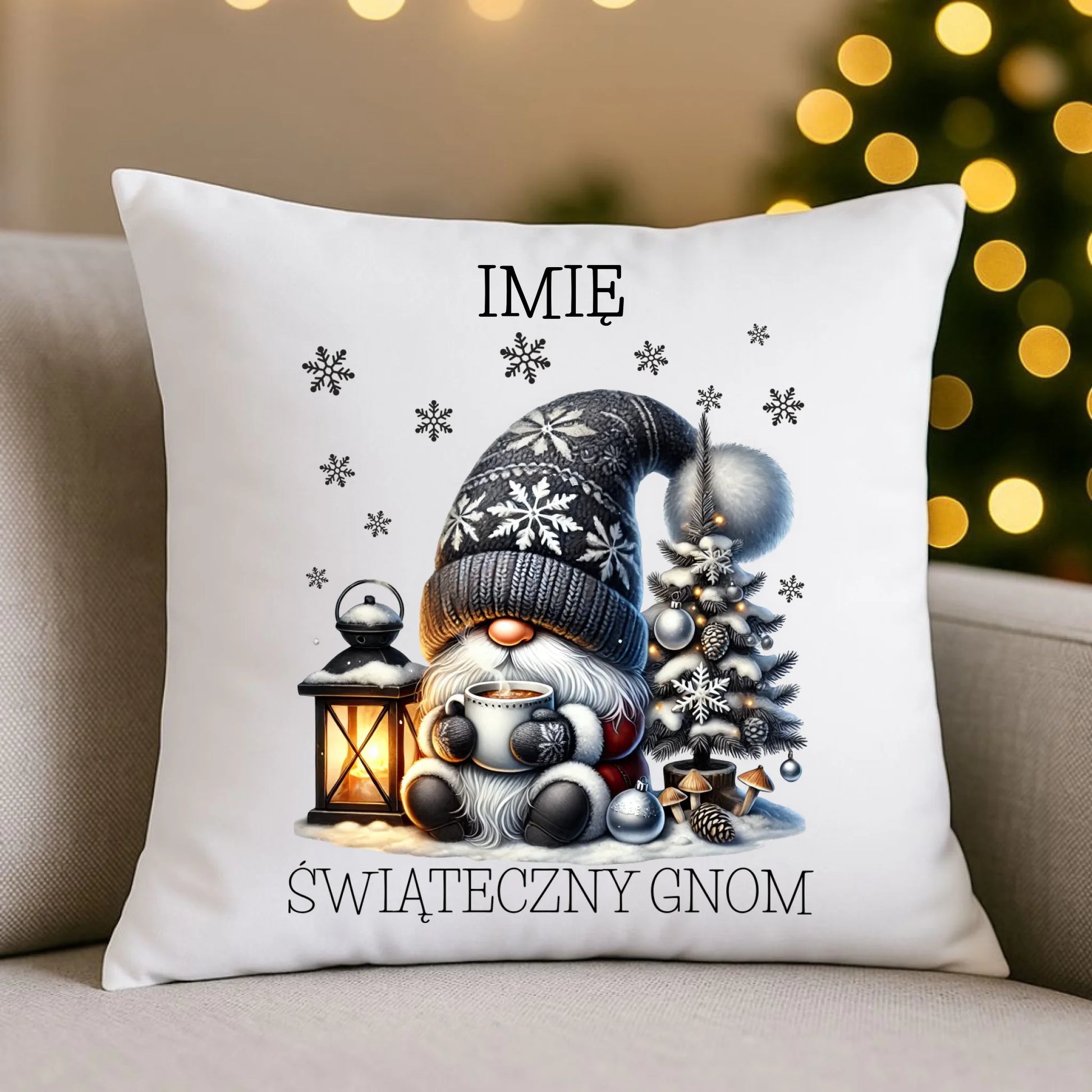 Poduszka świąteczna - Gnom z czekoladą - personalizowana BN41 - StoryCups.pl