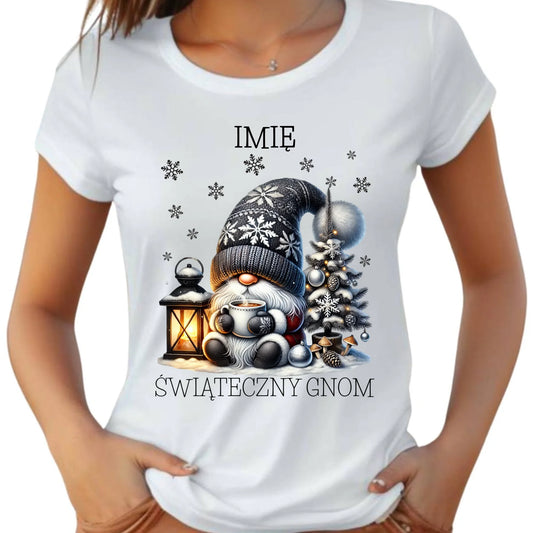 Koszulka damska świąteczna - Gnom z czekoladą - personalizowana BN41 - StoryCups.pl