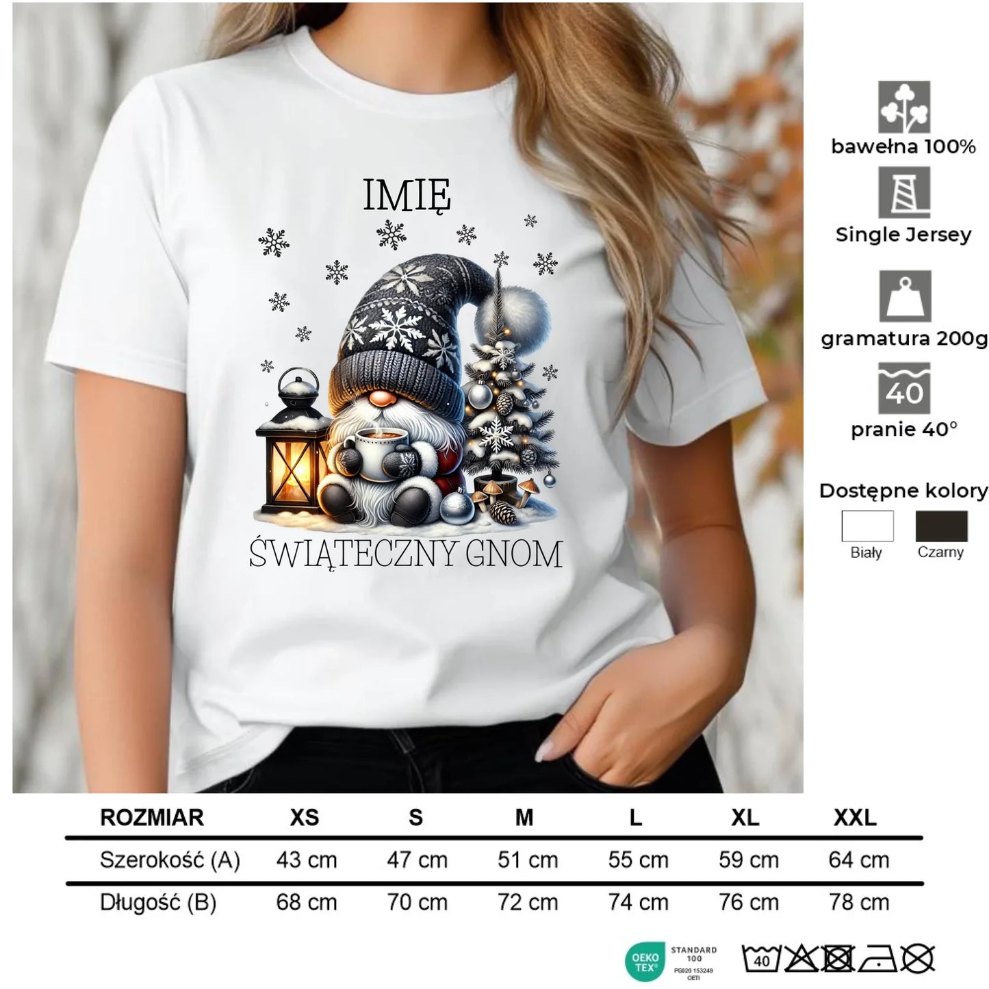 Koszulka damska świąteczna - Gnom z czekoladą - personalizowana BN41 - StoryCups.pl