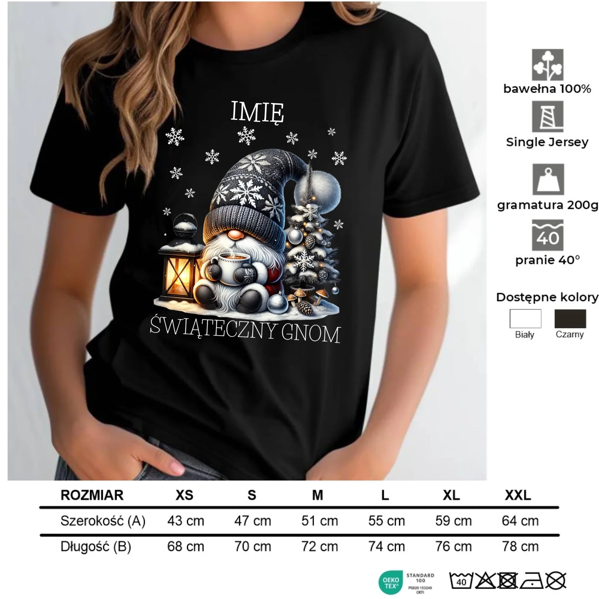 Koszulka damska świąteczna - Gnom z czekoladą - personalizowana BN41 - StoryCups.pl