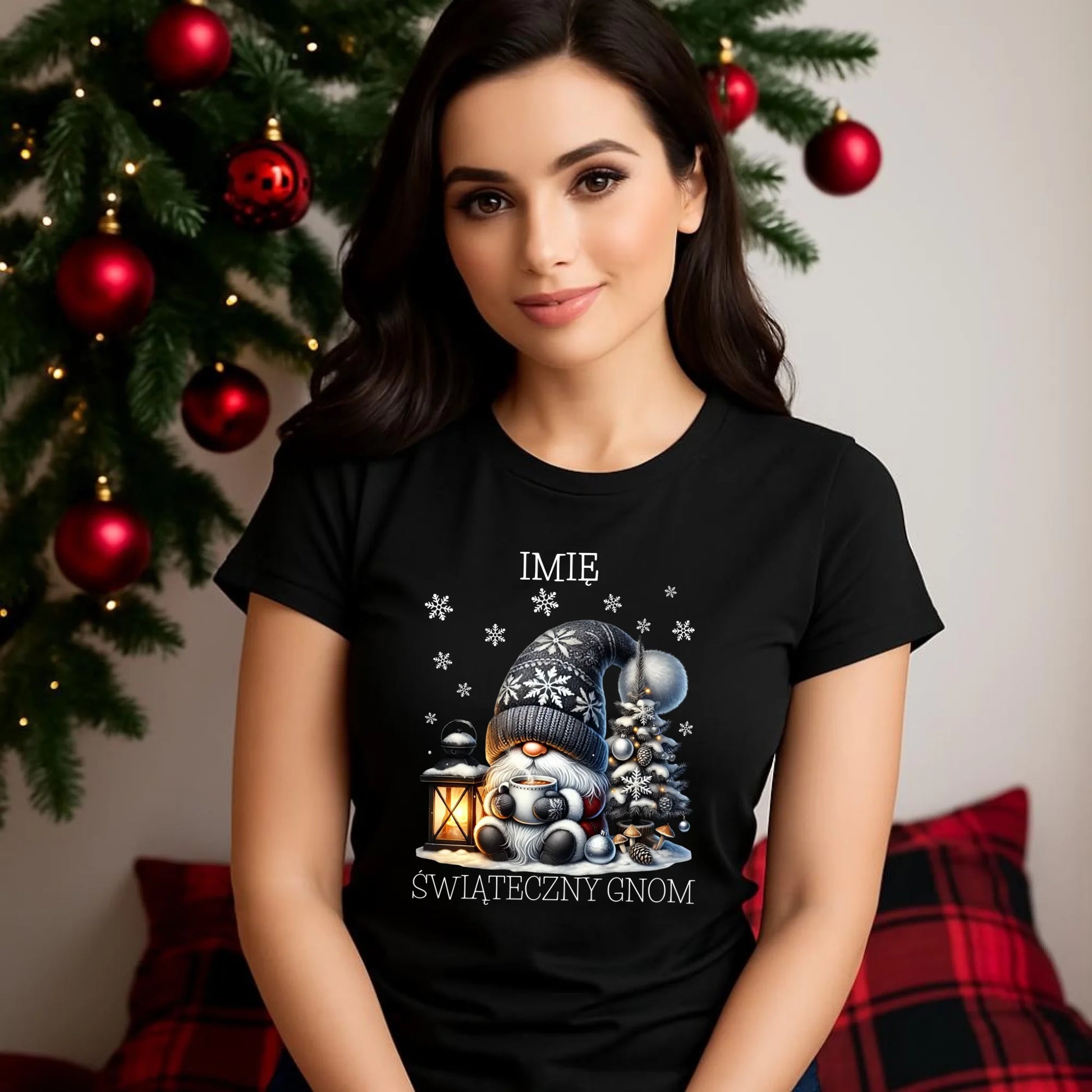 Koszulka damska świąteczna - Gnom z czekoladą - personalizowana BN41 - StoryCups.pl