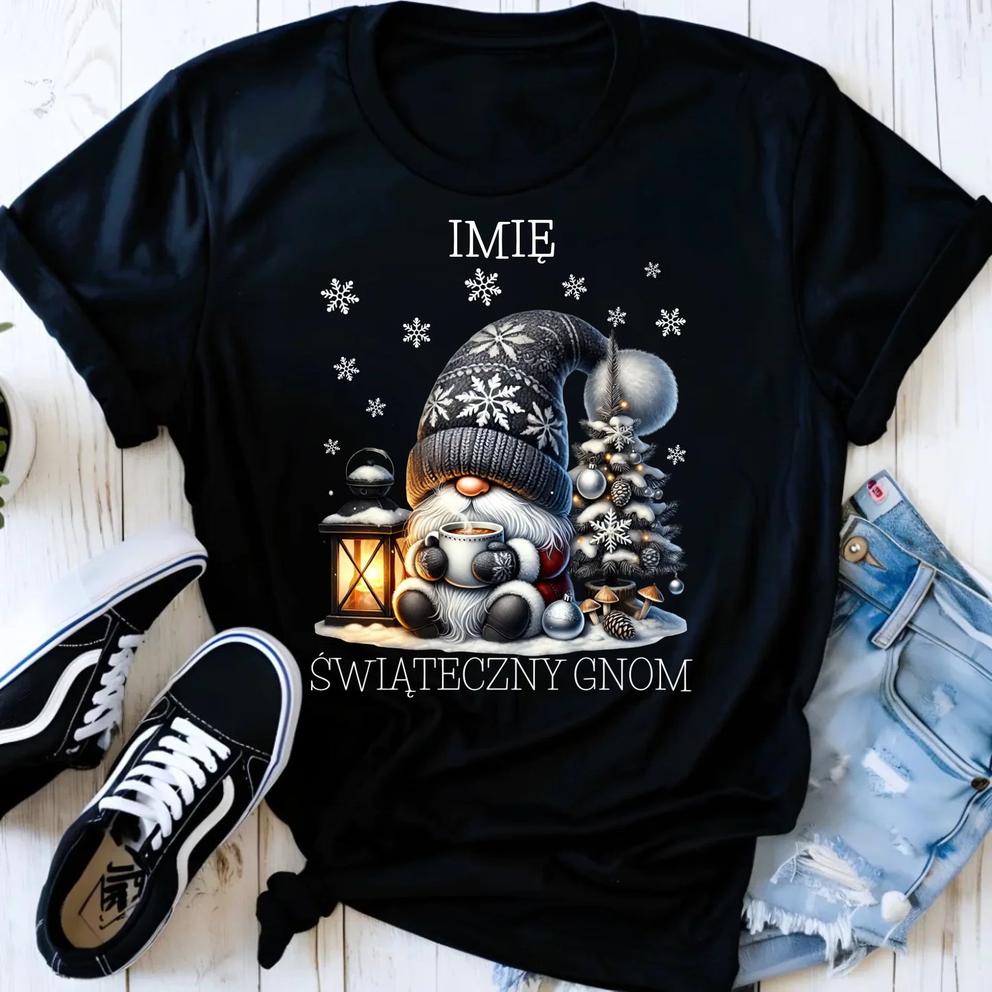 Koszulka damska świąteczna - Gnom z czekoladą - personalizowana BN41 - StoryCups.pl
