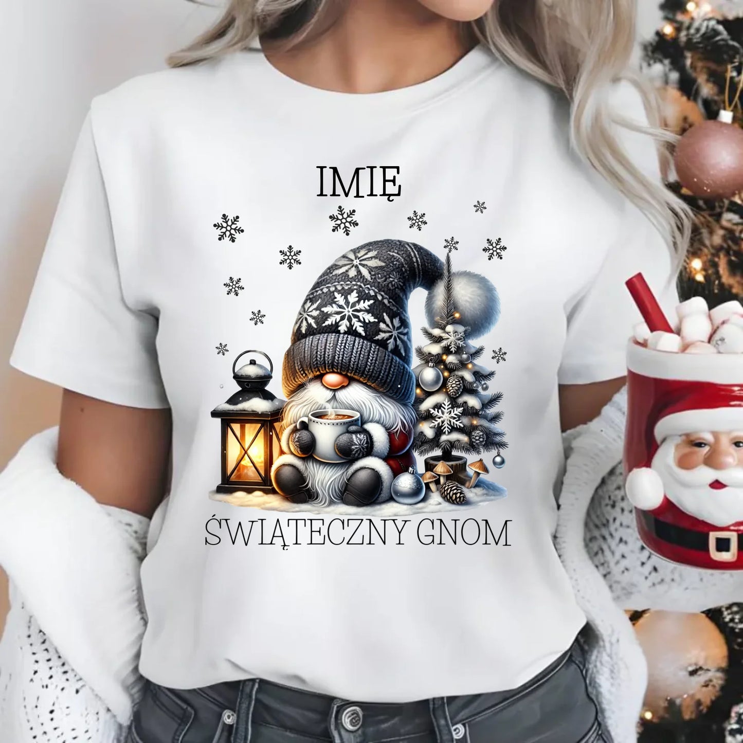 Koszulka damska świąteczna - Gnom z czekoladą - personalizowana BN41 - StoryCups.pl