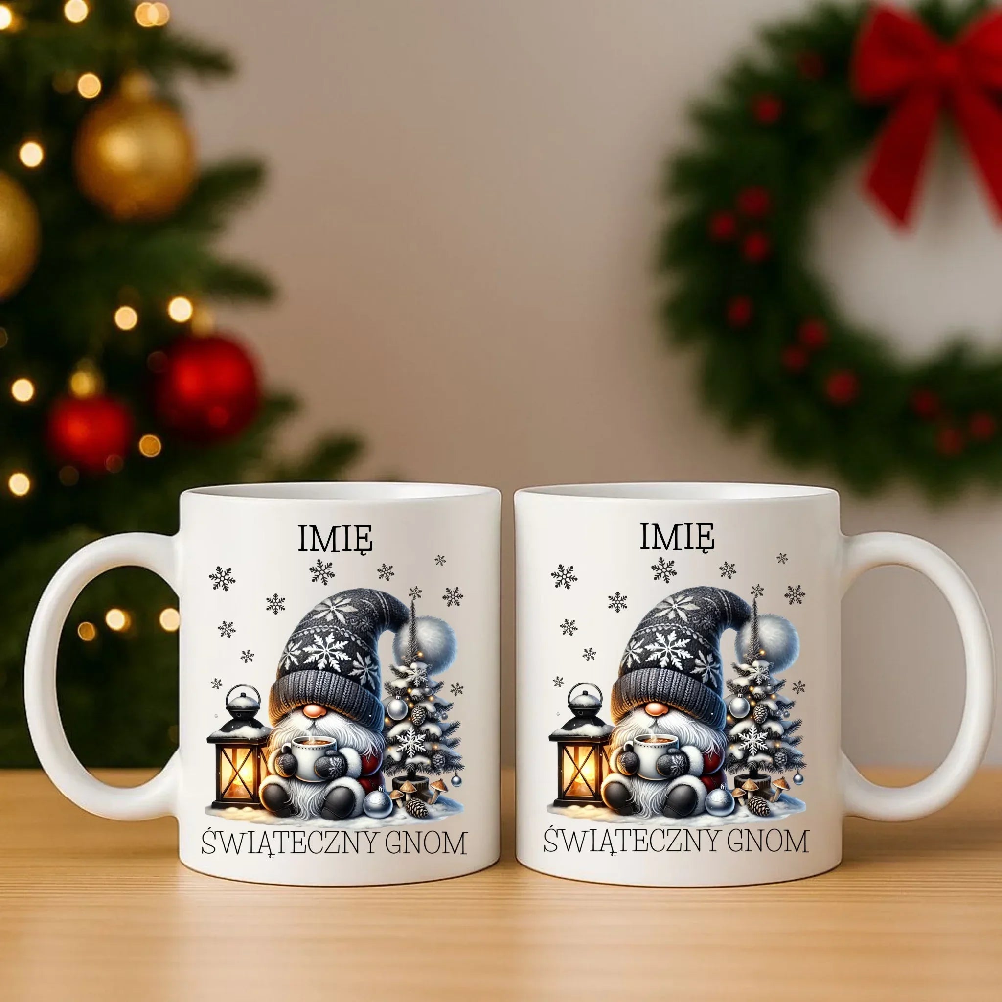Zestaw poduszka i kubek świąteczny - Gnom z czekoladą - personalizowany BN41 - StoryCups.pl