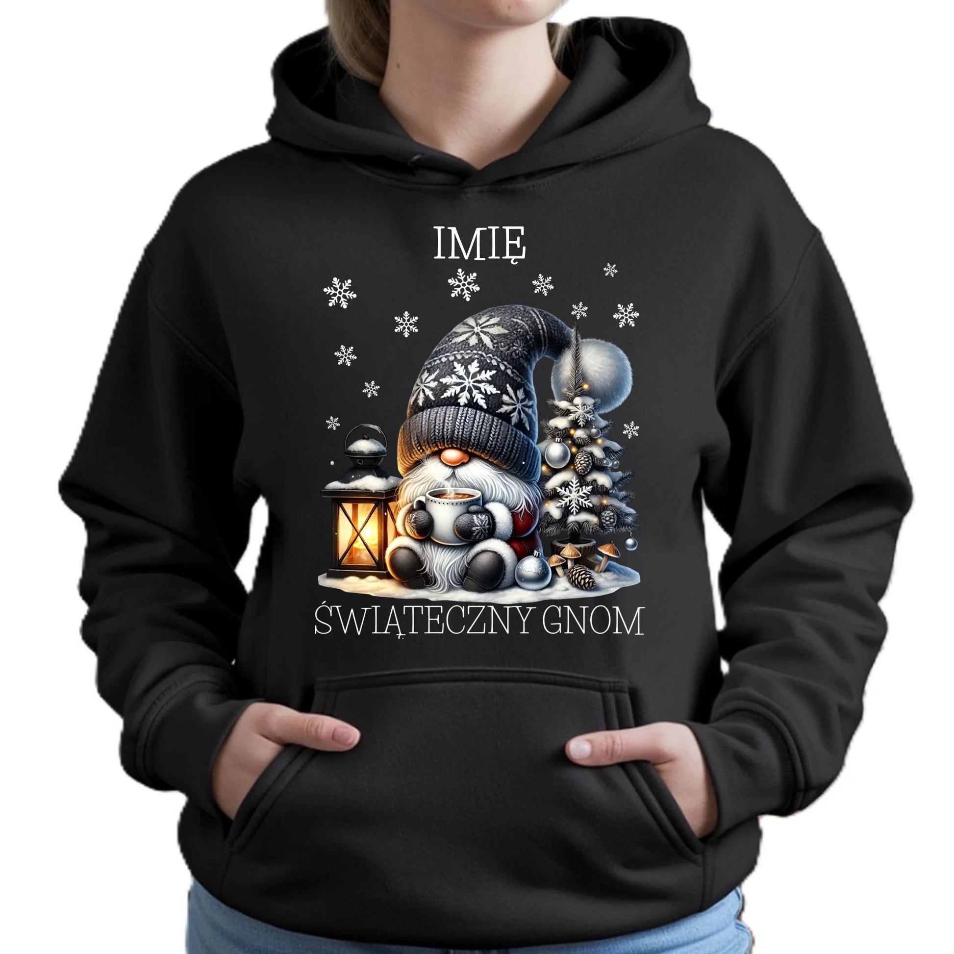 Bluza damska z kapturem świąteczna - Gnom z czekoladą - personalizowana BN41 - StoryCups.pl