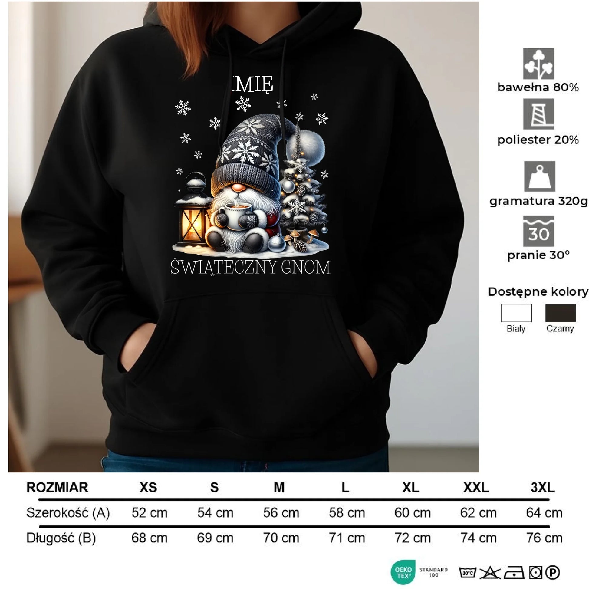 Bluza damska z kapturem świąteczna - Gnom z czekoladą - personalizowana BN41 - StoryCups.pl